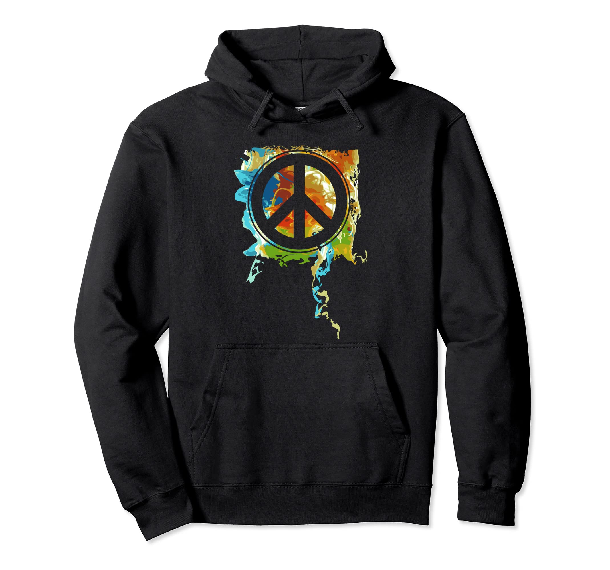 Peace Sign Love 60S 70S Hippie Boho Hoodie - Unique Graphic Unisex - T-Shirt, Sweatshirt, Hoodie