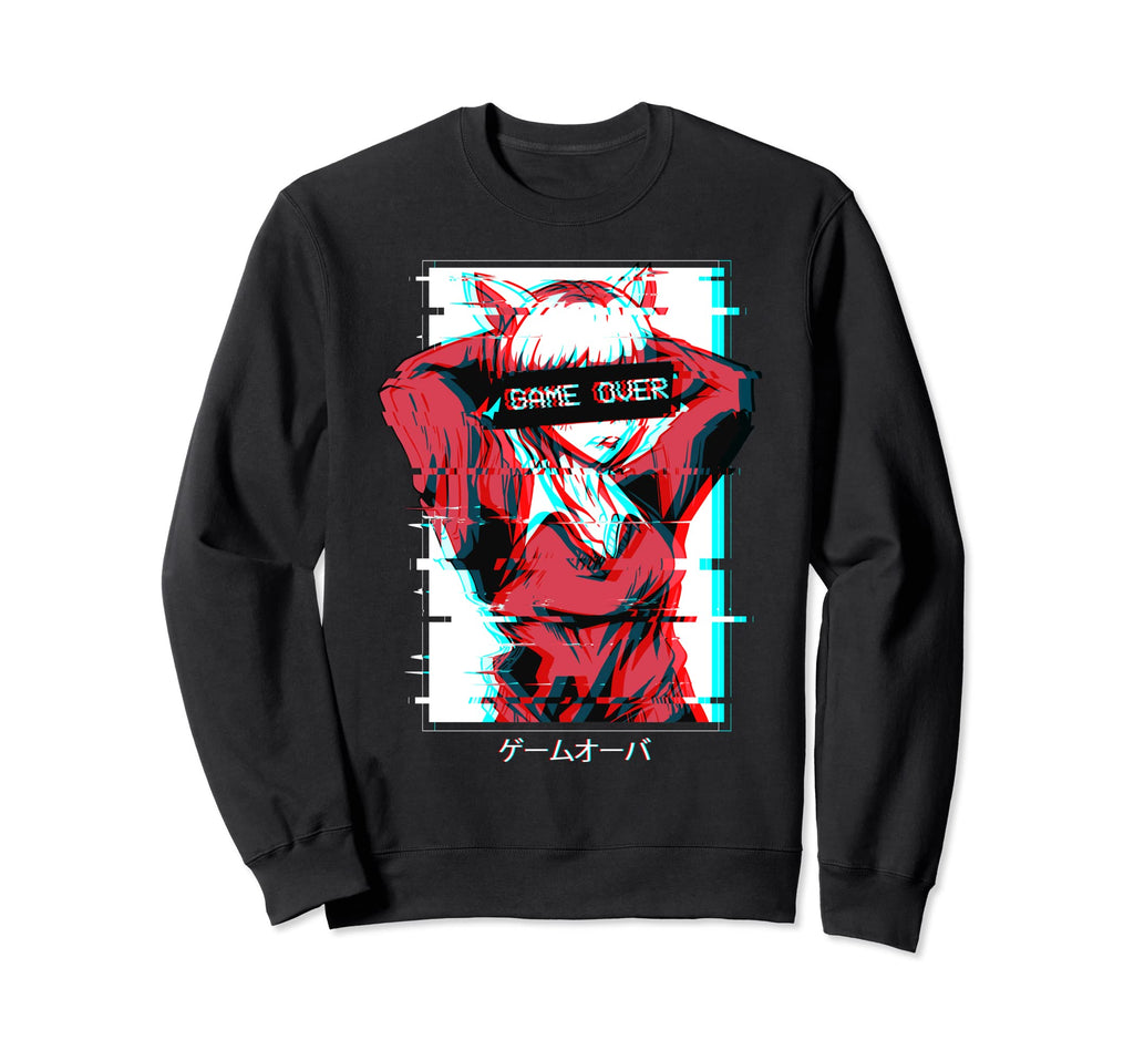 Game Over Anime Japanese Vaporwave Sweatshirt - Custom Art Print Men Women - T-Shirt, Sweatshirt, Hoodie