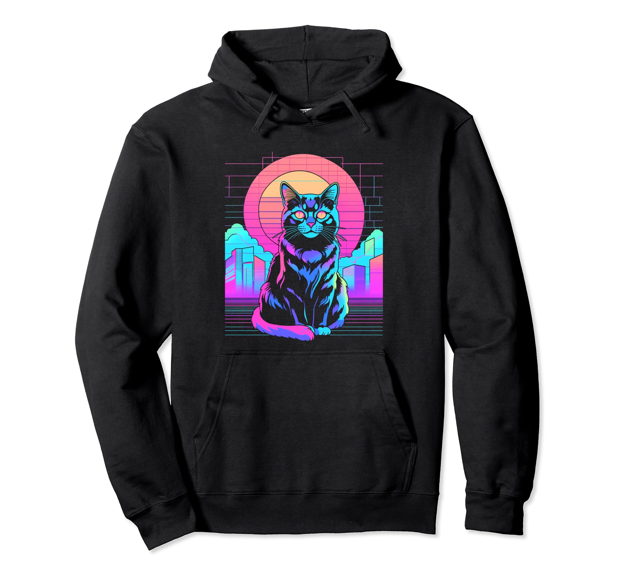 Sunset Vaporwave Aesthetic Cat Hoodie - Trendy Graphic Unisex - T-Shirt, Sweatshirt, Hoodie