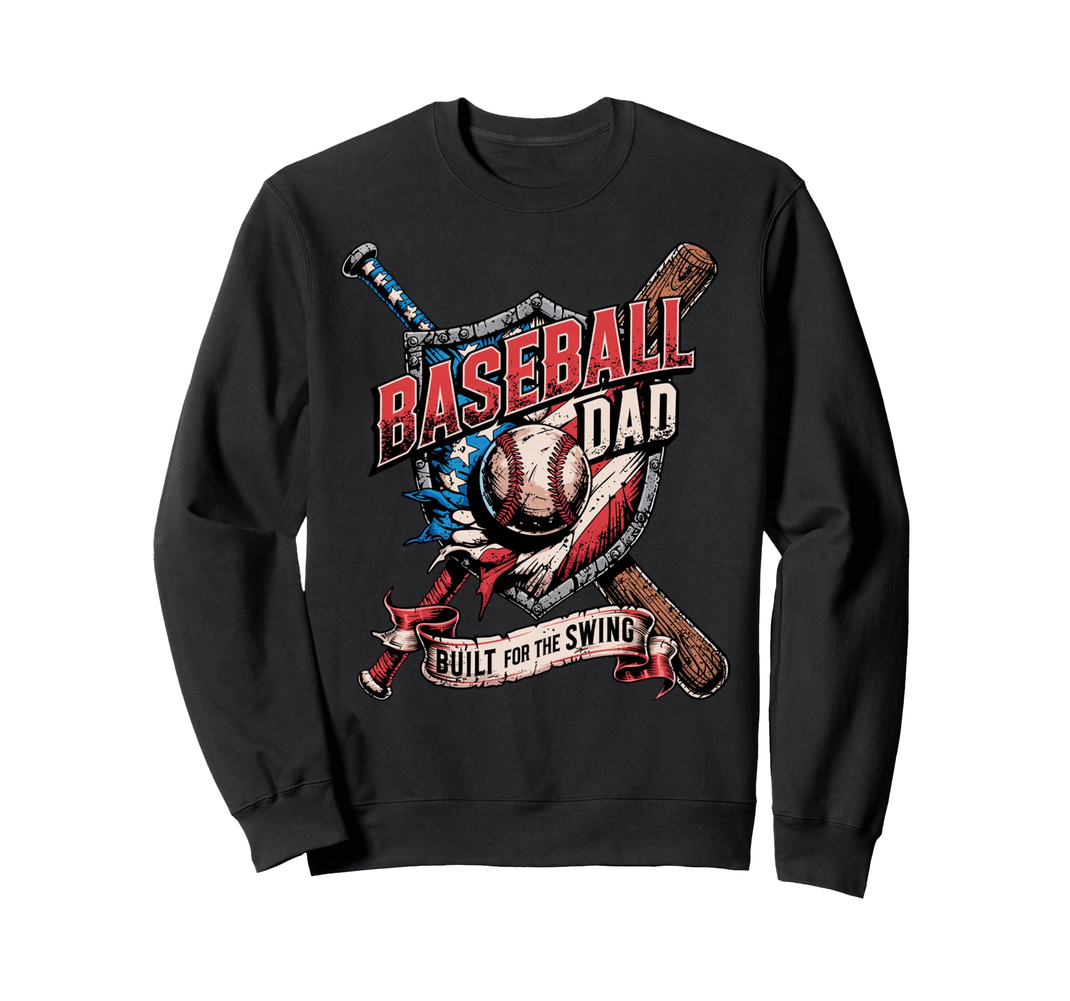Patriotic Baseball Dad Built Swing Sweatshirt - Aesthetic Graphic Unisex - T-Shirt, Sweatshirt, Hoodie