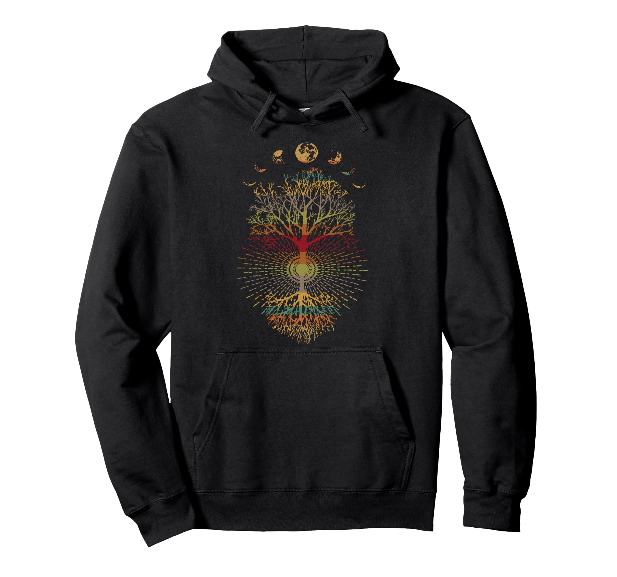 Phases Moon 60S 70S Vibe Tree Life Hoodie - Streetwear Style for Adults - T-Shirt, Sweatshirt, Hoodie