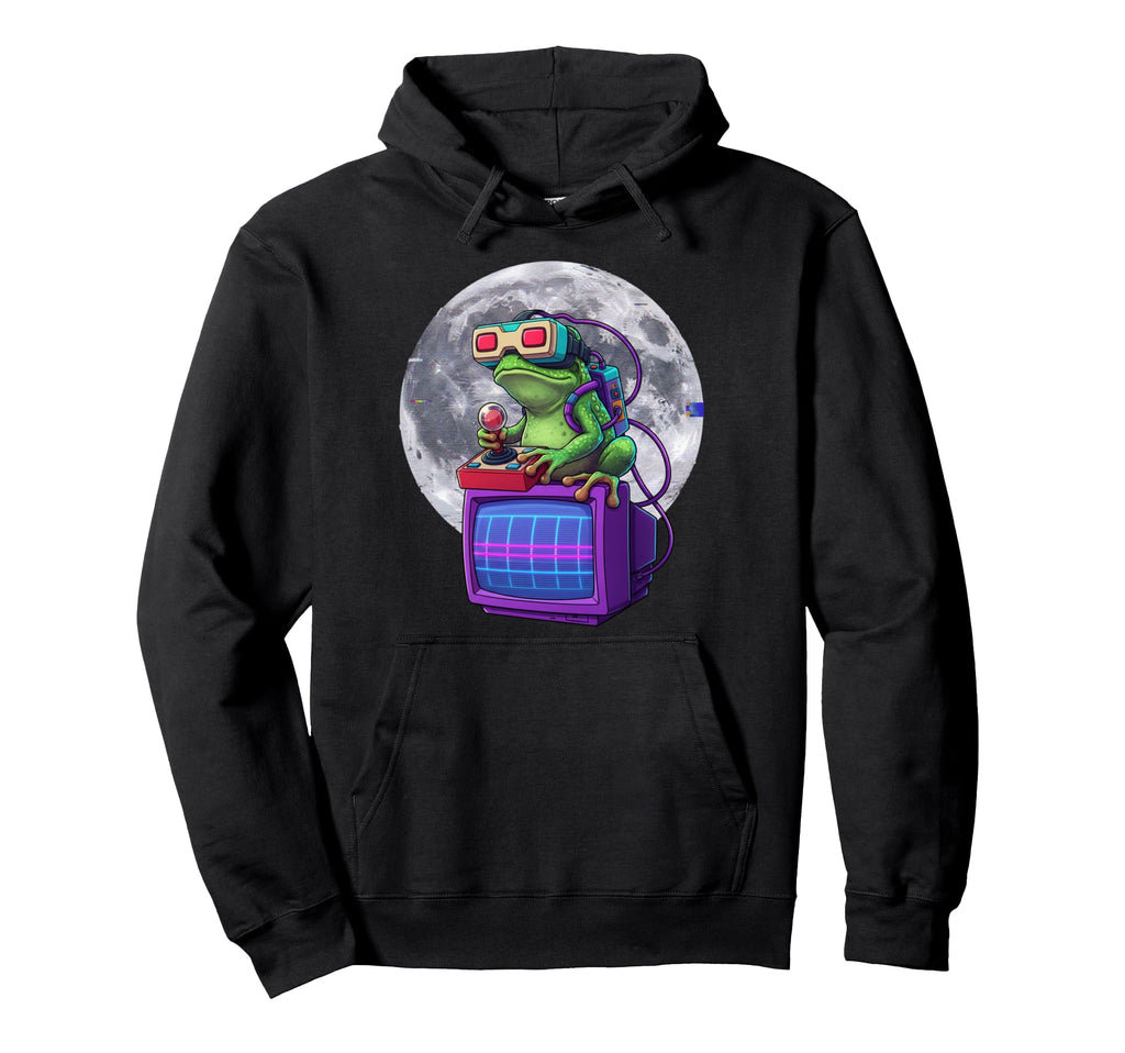 Vr Frog 80S Gamer Moon Aesthetic Hoodie - Casual Everyday Wear Men Women - T-Shirt, Sweatshirt, Hoodie