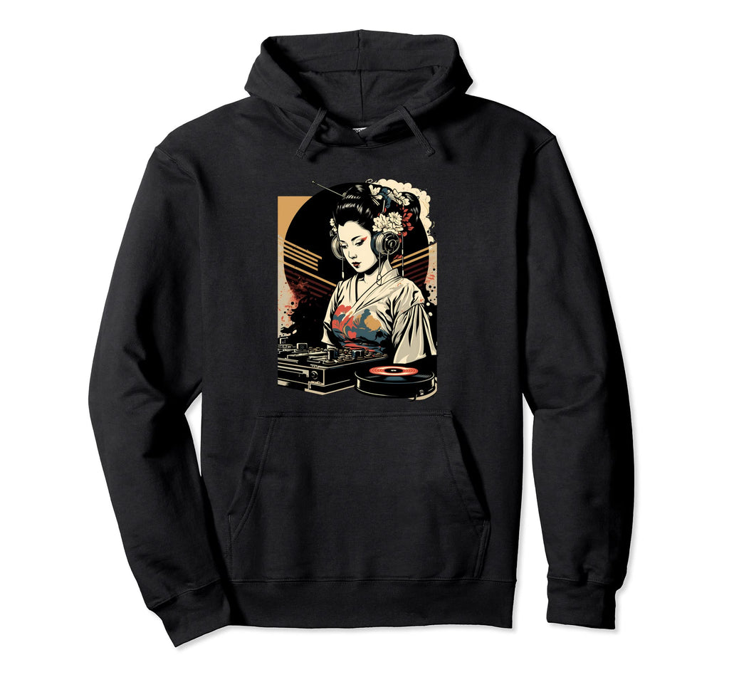 Geisha Dj Edm Japanese Kimono Hoodie - Novelty Apparel for Adults - T-Shirt, Sweatshirt, Hoodie