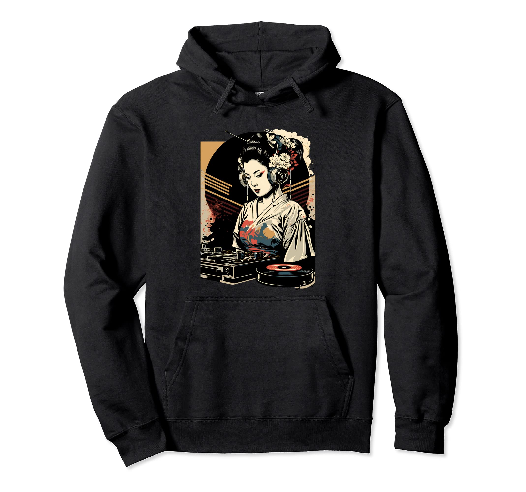 Geisha Dj Edm Japanese Kimono Hoodie - Novelty Apparel for Adults - T-Shirt, Sweatshirt, Hoodie