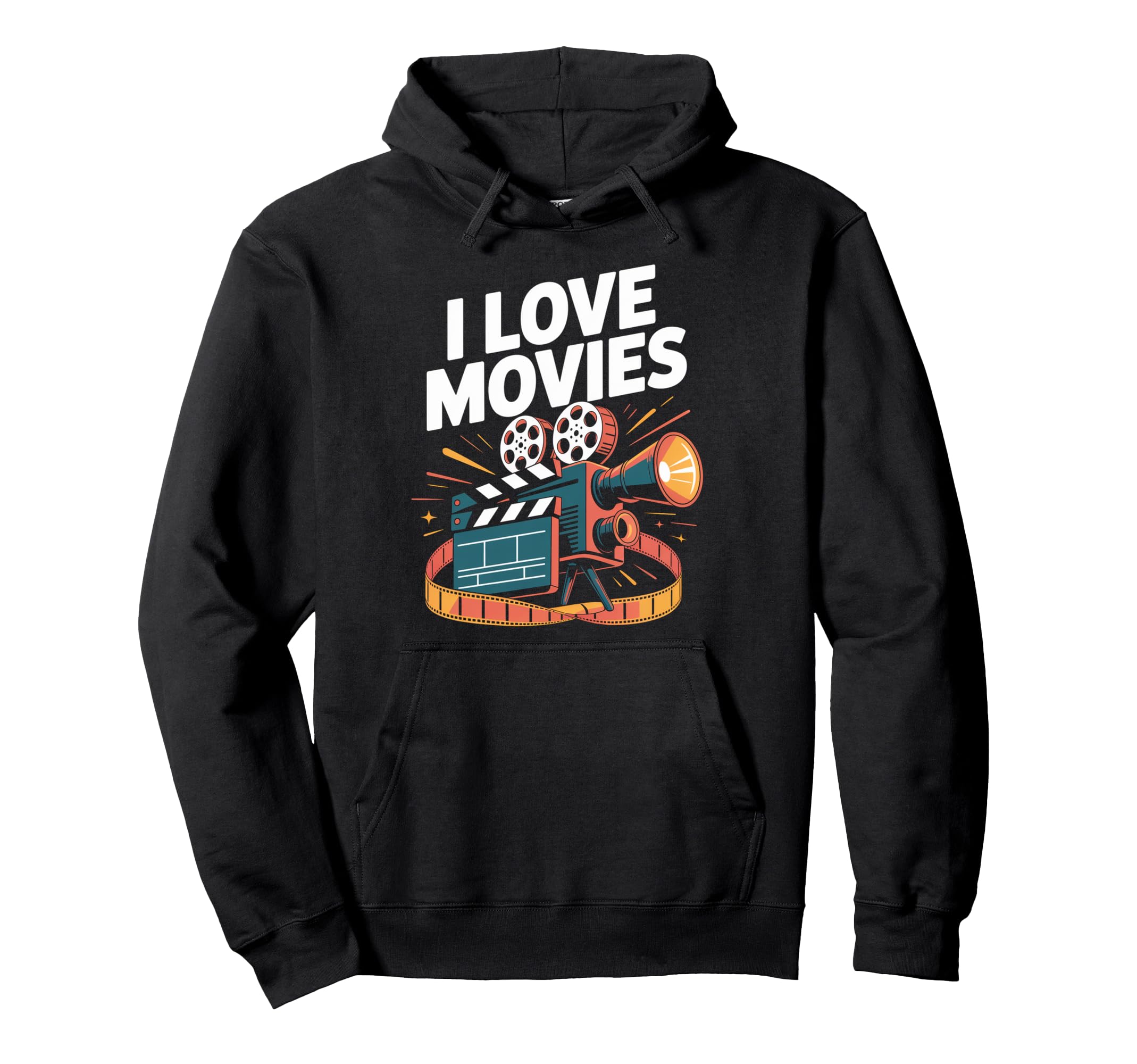I Love Movies Camera Enthusiast Hoodie - Custom Art Print for Adults - T-Shirt, Sweatshirt, Hoodie
