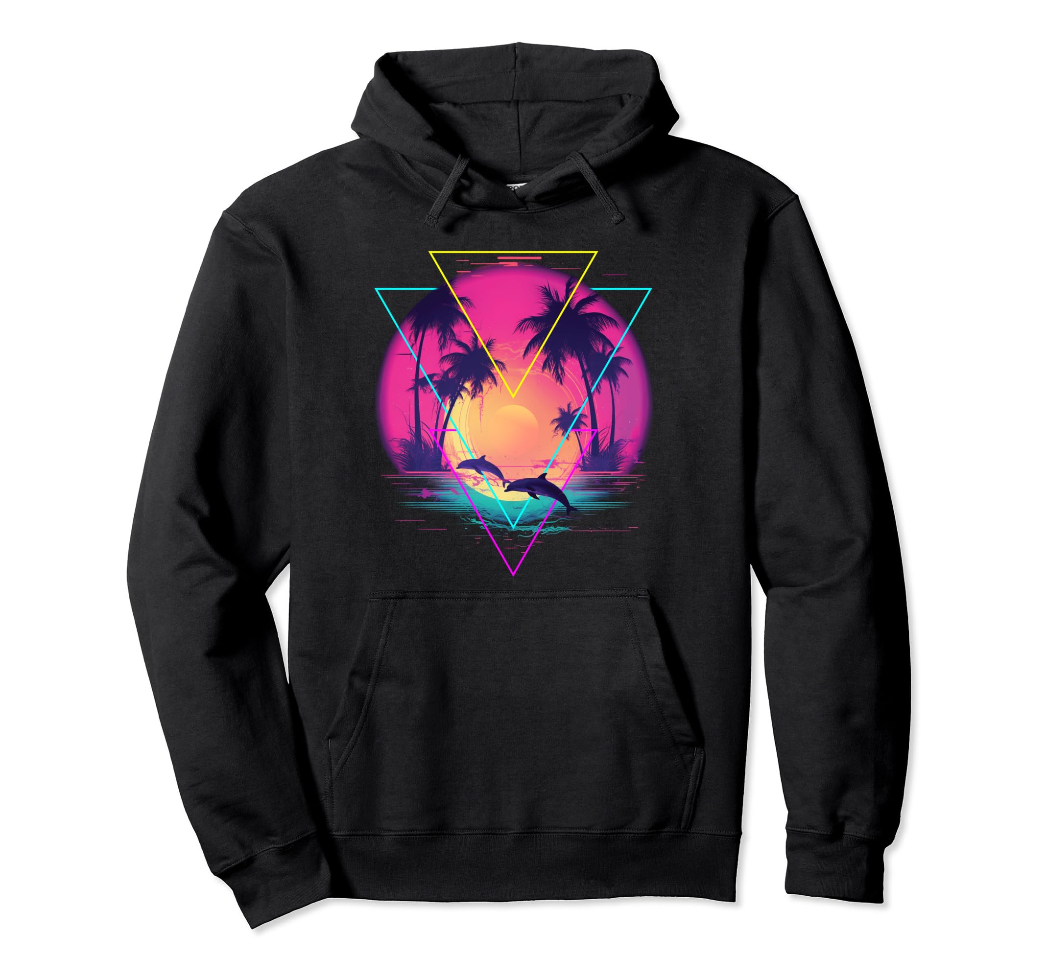 Dolphin Vaporwave Aesthetic Ocean Hoodie - Custom Art Print Men Women - T-Shirt, Sweatshirt, Hoodie