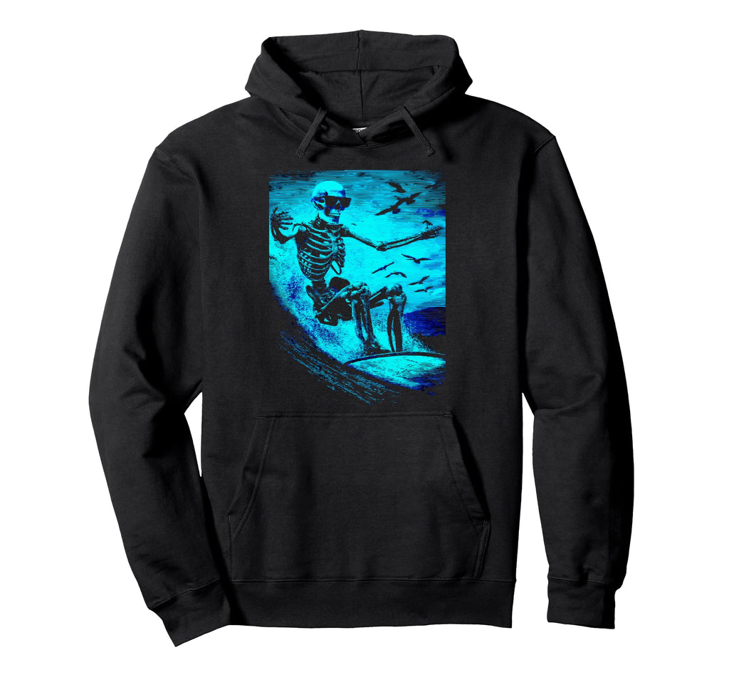 Surfing Skeleton Surfer Riding Wave Hoodie - Streetwear Style for Adults - T-Shirt, Sweatshirt, Hoodie