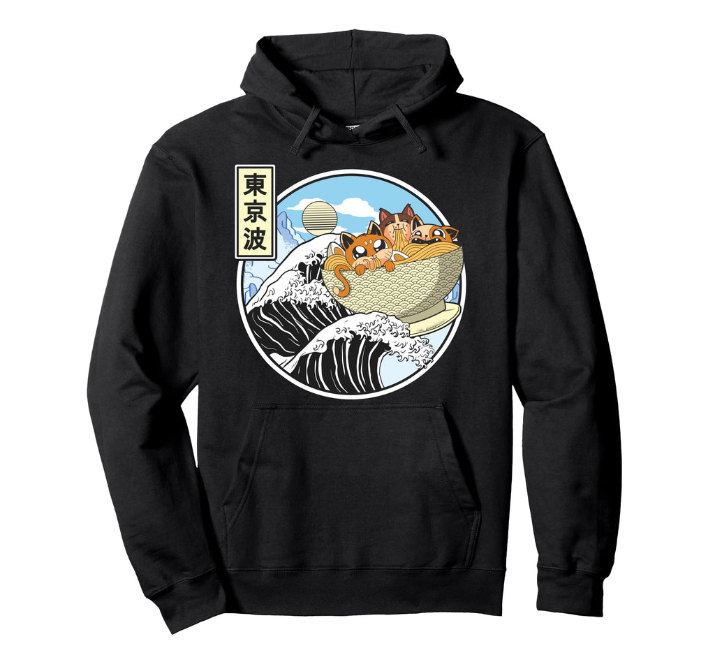 Surfing Cats Eating Ramen Bowl Hoodie - Casual Everyday Wear Unisex - T-Shirt, Sweatshirt, Hoodie