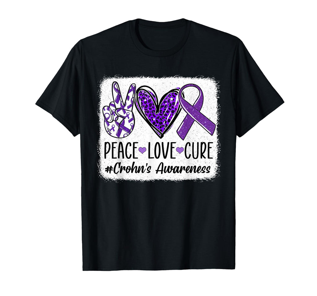 Peace Love Cure Crohns Disease Purple T-Shirt - Novelty Apparel for Adults - T-Shirt, Sweatshirt, Hoodie