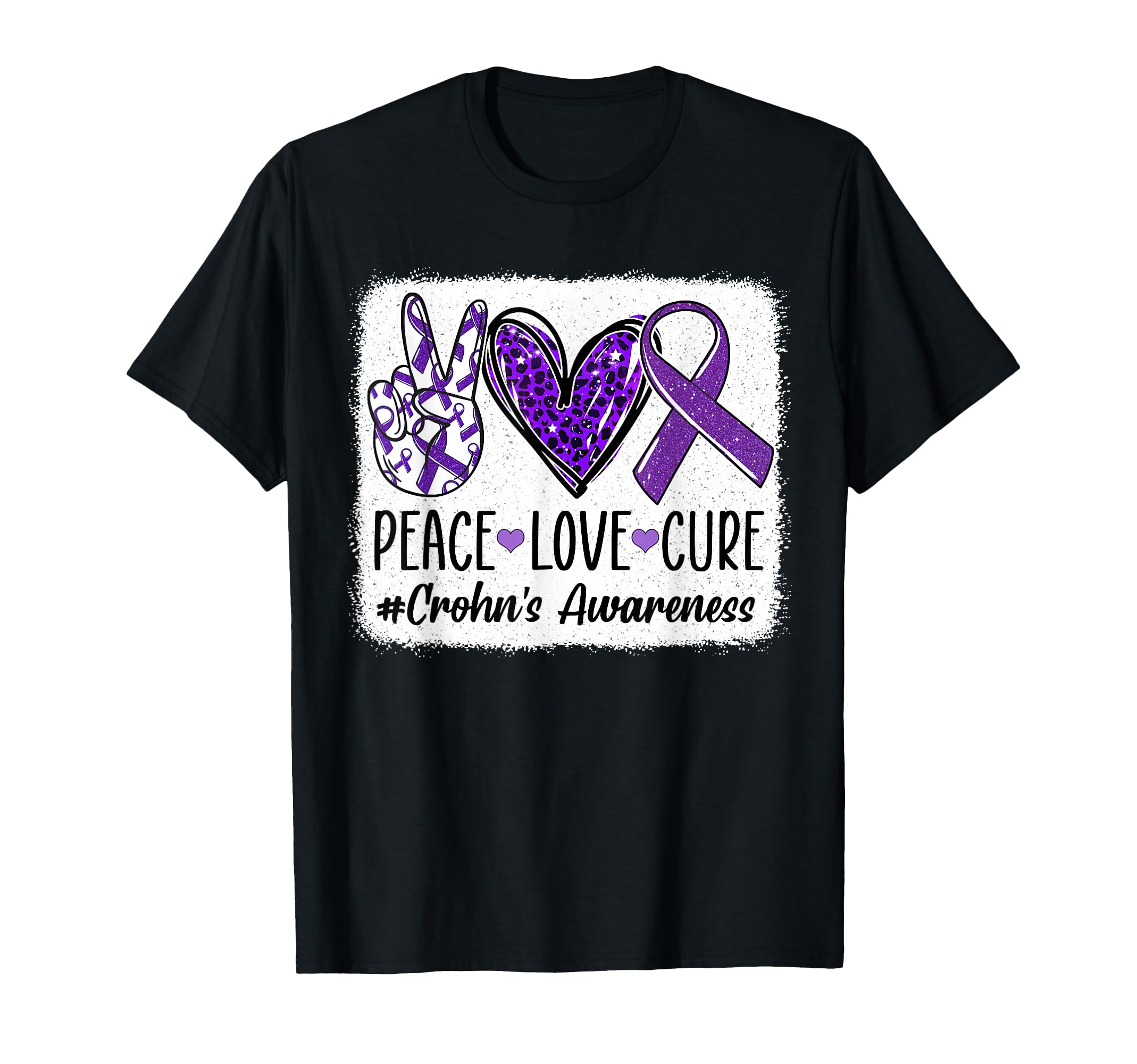Peace Love Cure Crohns Disease Purple T-Shirt - Novelty Apparel for Adults - T-Shirt, Sweatshirt, Hoodie