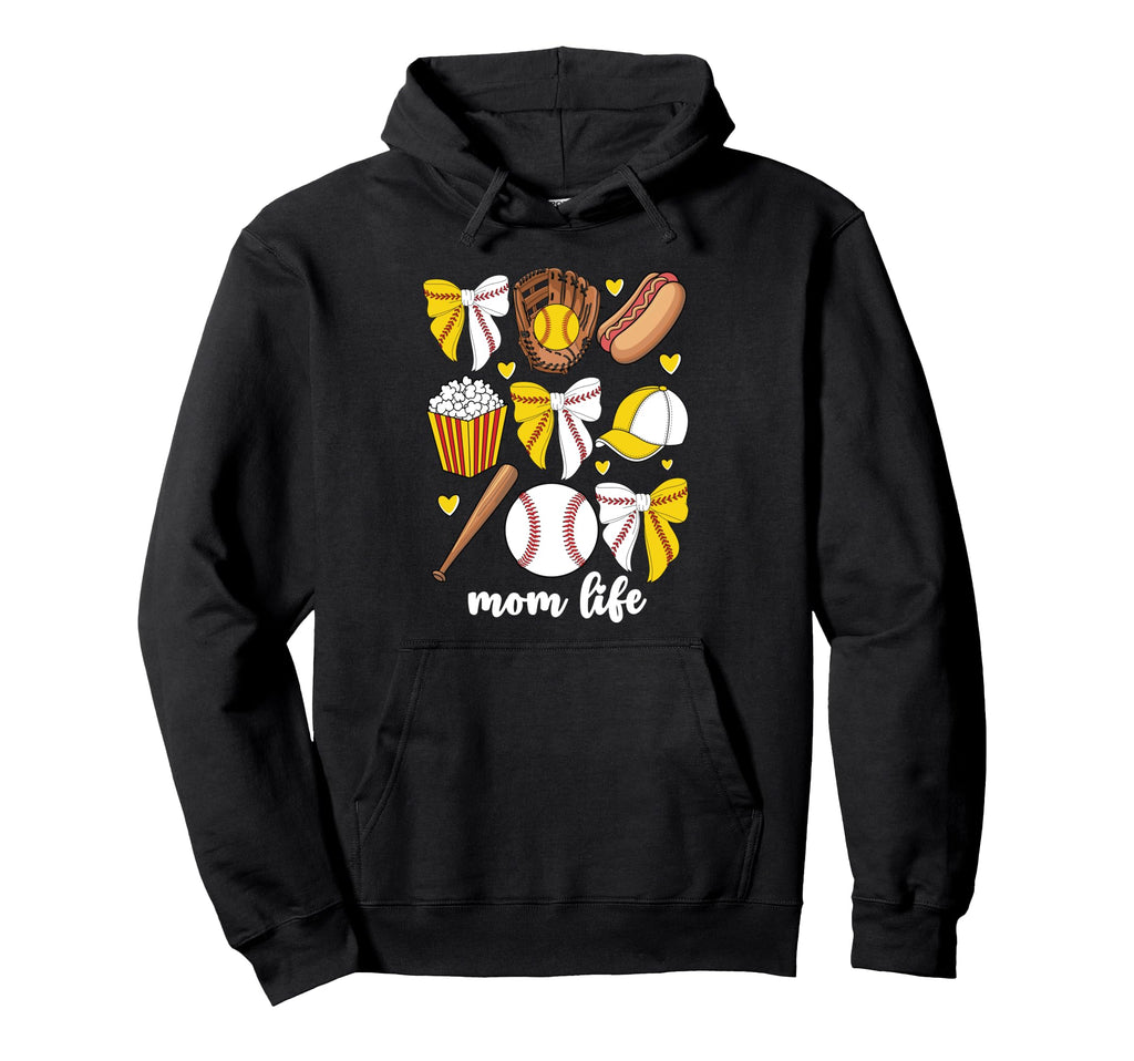Half Baseball And Softball Mom Mama Life Hoodie - Trendy Graphic Unisex - T-Shirt, Sweatshirt, Hoodie