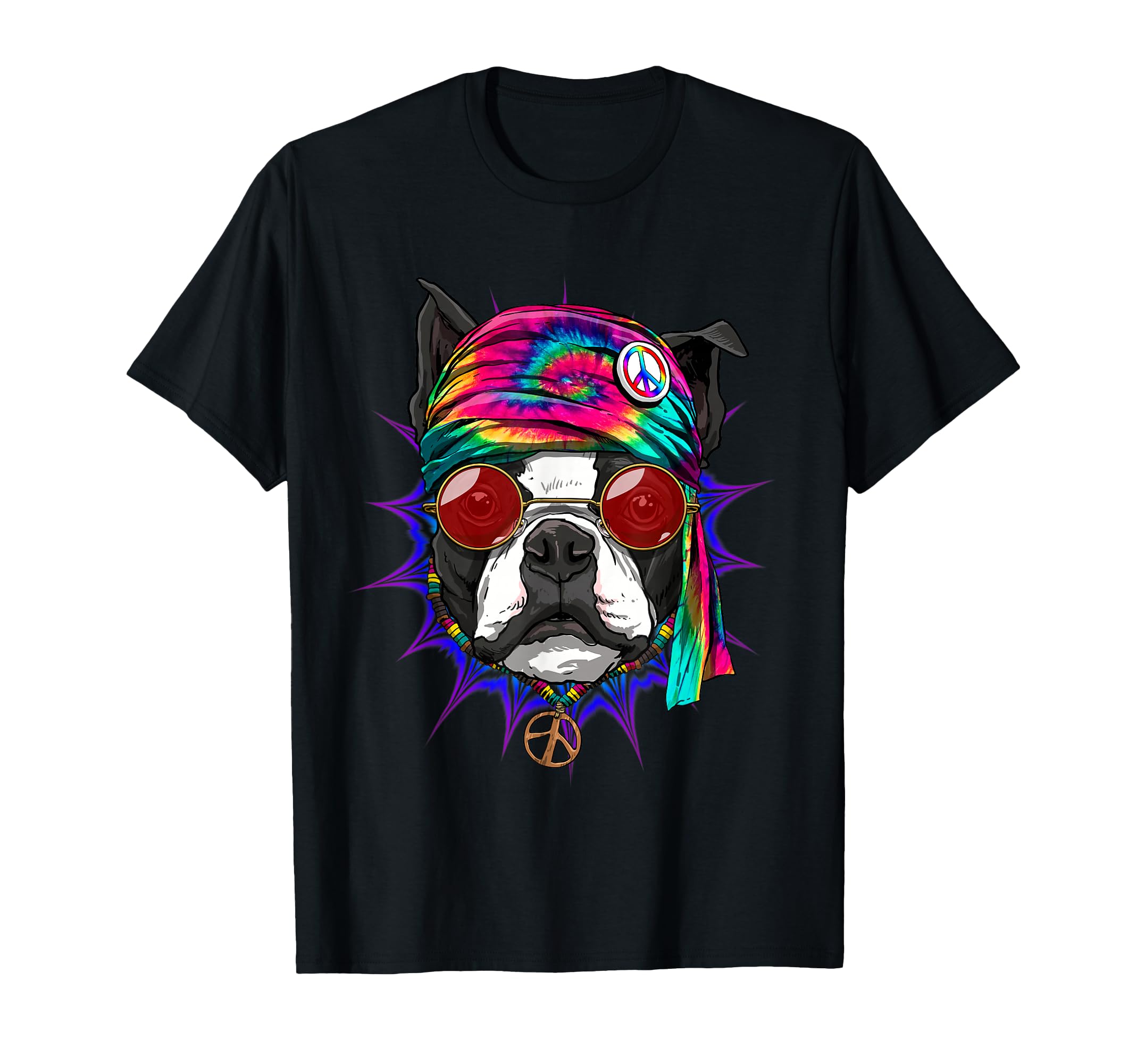 Tie Dye Hippie Boston Terrier T-Shirt - Casual Everyday Wear for Adults - T-Shirt, Sweatshirt, Hoodie