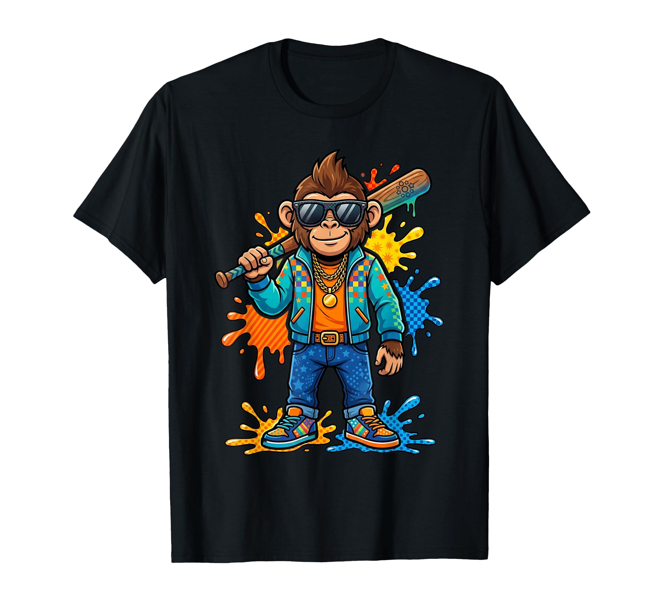 Funny Monkey Baseball Drip Animal Party T-Shirt - Aesthetic Graphic Unisex - T-Shirt, Sweatshirt, Hoodie