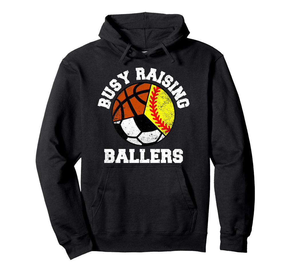 Busy Raising Ballers Funny Softball Hoodie - Minimalist Print Unisex - T-Shirt, Sweatshirt, Hoodie