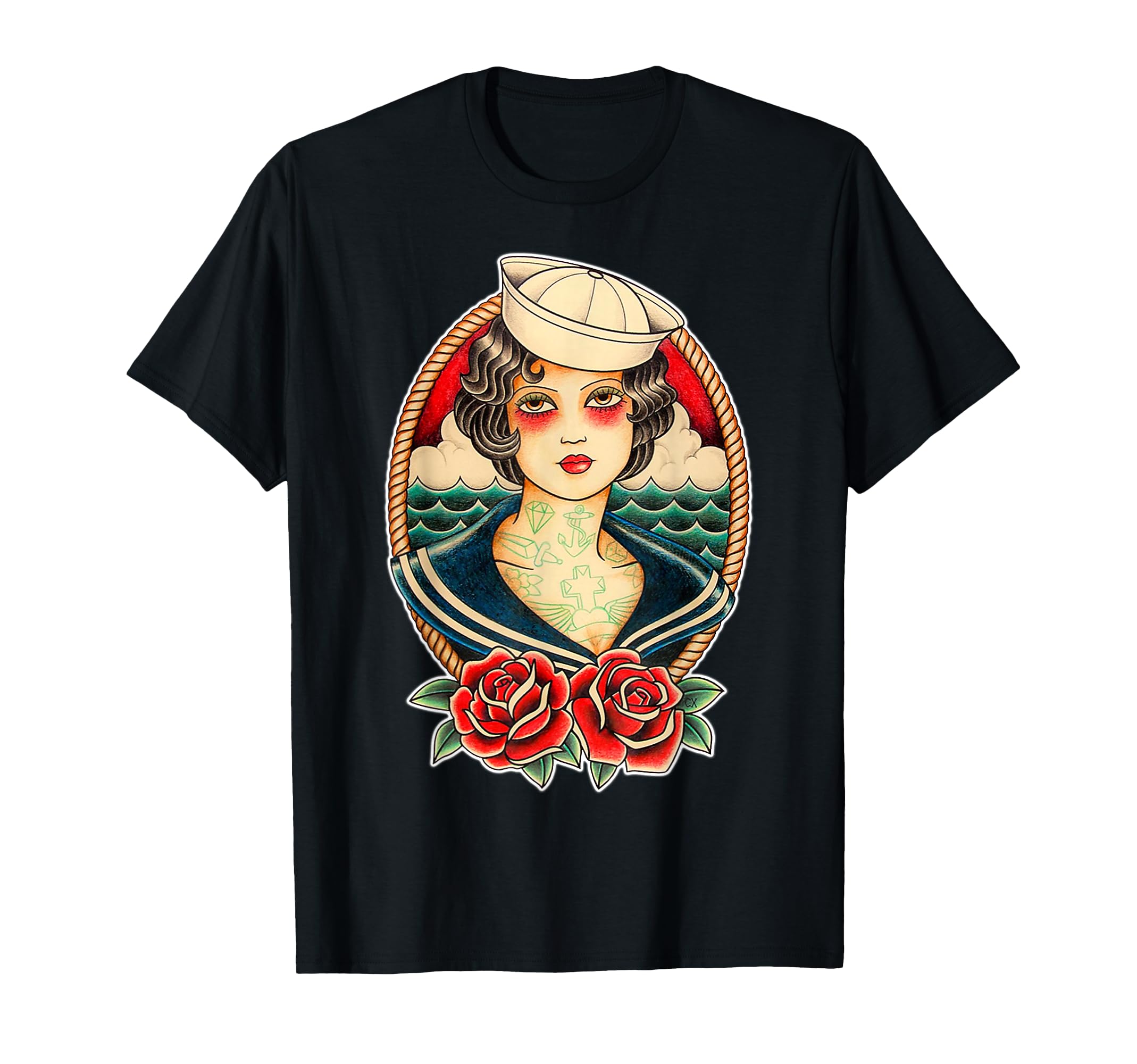 Tattooed Pin Up Sailor Pretty T-Shirt - Minimalist Print Men Women - T-Shirt, Sweatshirt, Hoodie