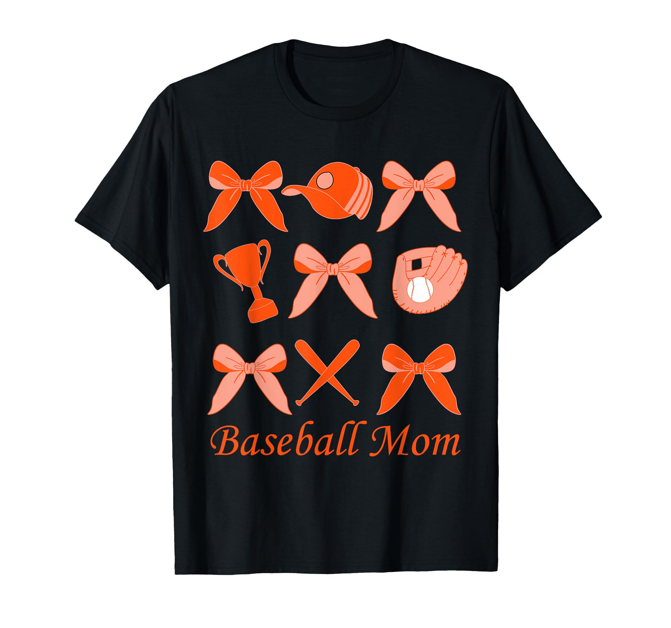 Baseball Mom Coquette Bow Orange T-Shirt - Custom Art Print for Adults - T-Shirt, Sweatshirt, Hoodie