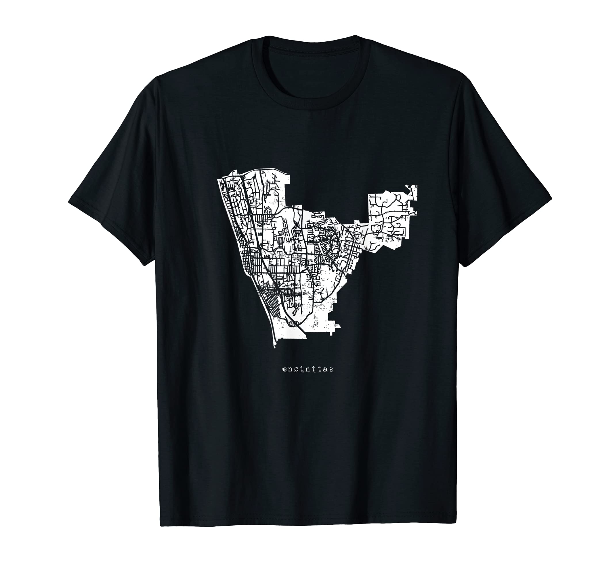 Encinitas Map Distressed T-Shirt - Streetwear Style for Adults - T-Shirt, Sweatshirt, Hoodie