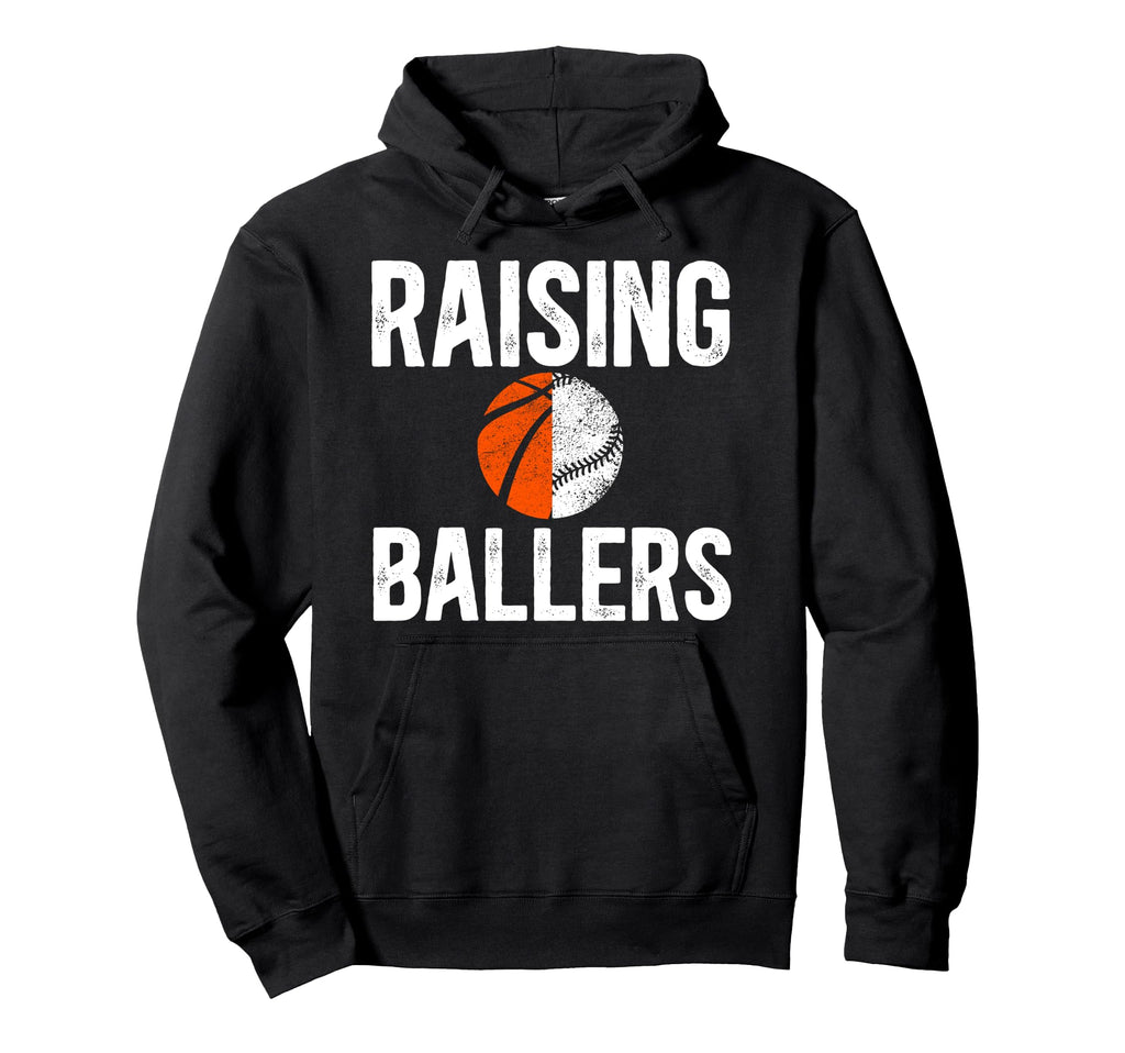 Raising Ballers Basketball Baseball Dad Hoodie - Unique Graphic for Adults - T-Shirt, Sweatshirt, Hoodie