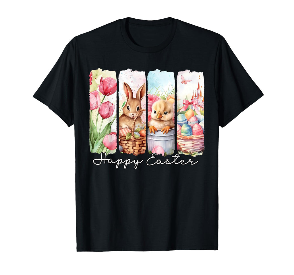 Happy Easter Bunny Floral Spring Eggs T-Shirt - Fun Novelty Design Unisex - T-Shirt, Sweatshirt, Hoodie