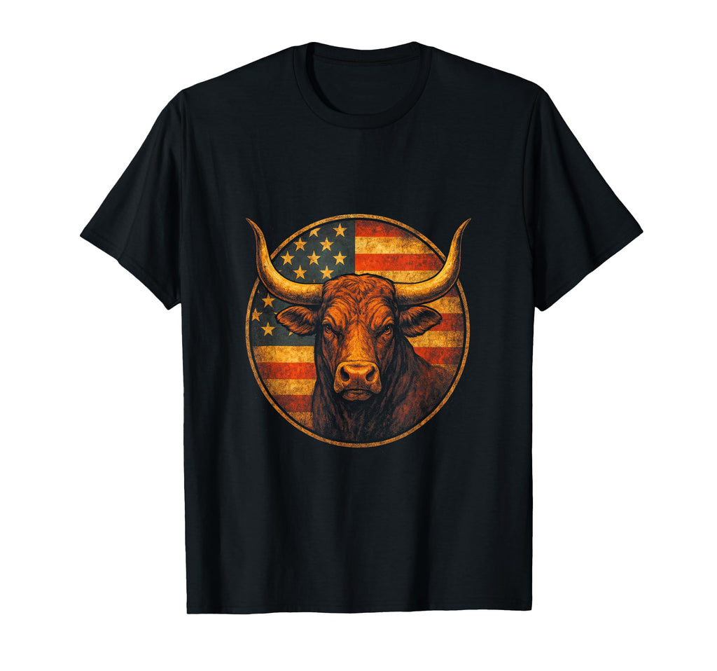 Bull Flag Cowboy Western Art T-Shirt - Aesthetic Graphic for Adults - T-Shirt, Sweatshirt, Hoodie