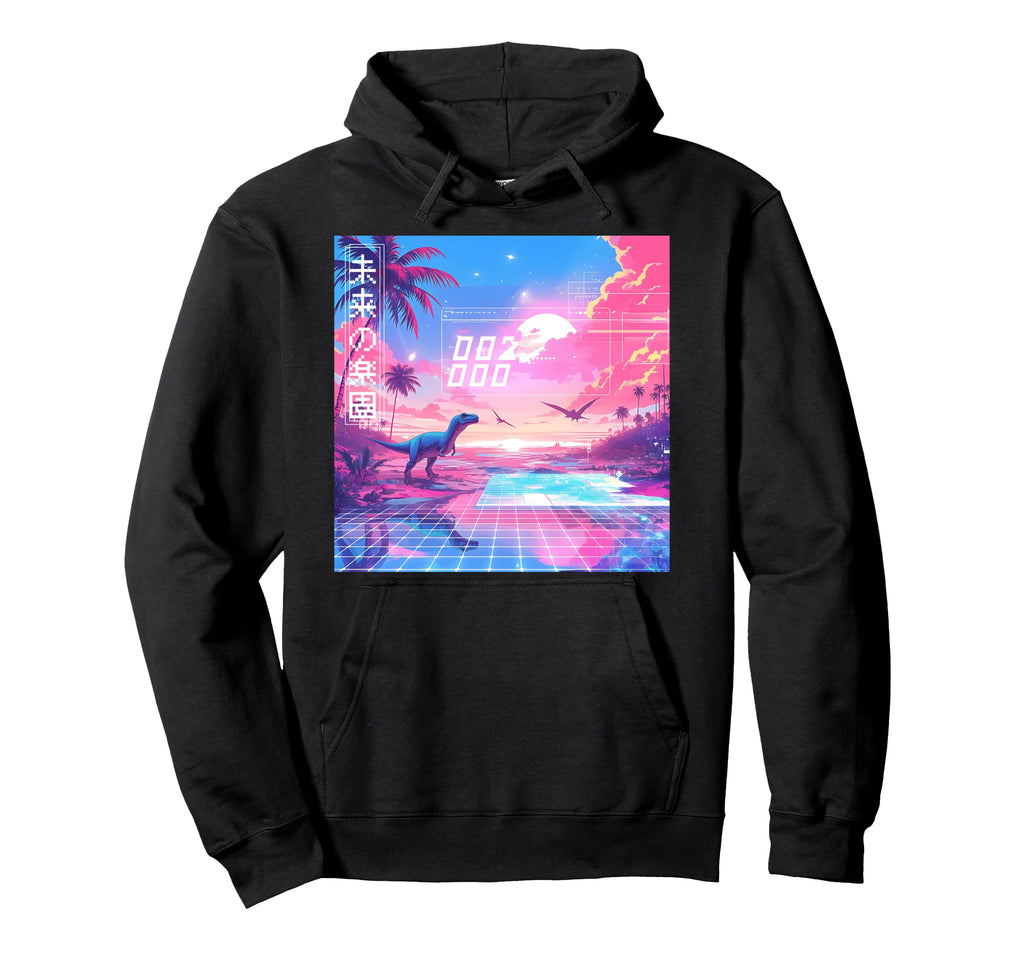 Vaporwave Paradise Virtual Dinosaur Hoodie - Aesthetic Graphic Men Women - T-Shirt, Sweatshirt, Hoodie