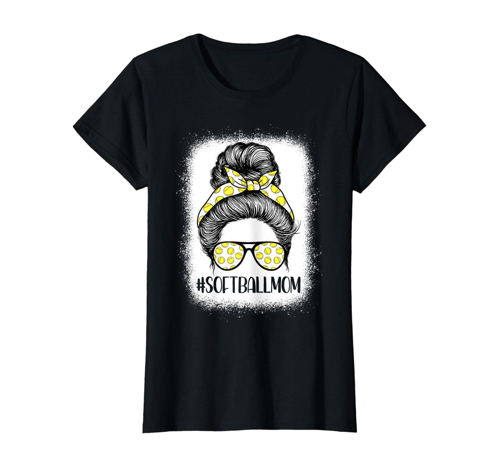 Softball Mom Messy Bun Hair Softball T-Shirt - Novelty Apparel Unisex - T-Shirt, Sweatshirt, Hoodie