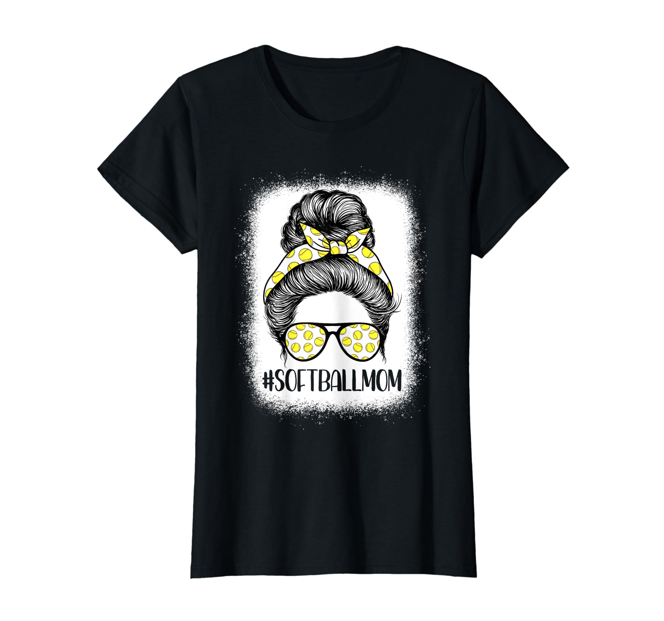 Softball Mom Messy Bun Hair Softball T-Shirt - Novelty Apparel Unisex - T-Shirt, Sweatshirt, Hoodie