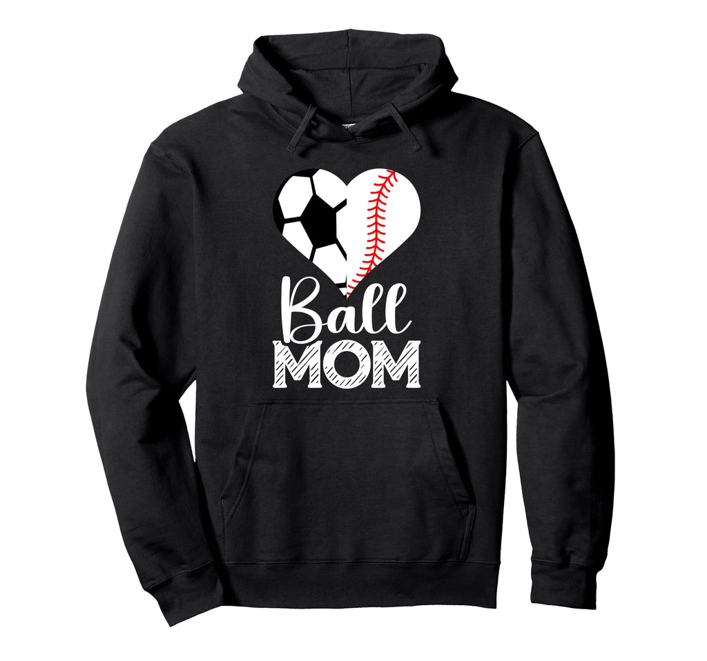 Ball Mom Soccer Baseball Heart Sports Mama Hoodie - Minimalist Print Unisex - T-Shirt, Sweatshirt, Hoodie