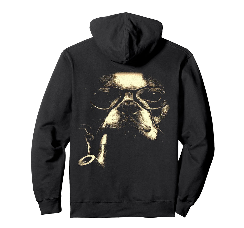 French Bulldog Glasses Smoking Pipe Hoodie - Minimalist Print for Adults - T-Shirt, Sweatshirt, Hoodie
