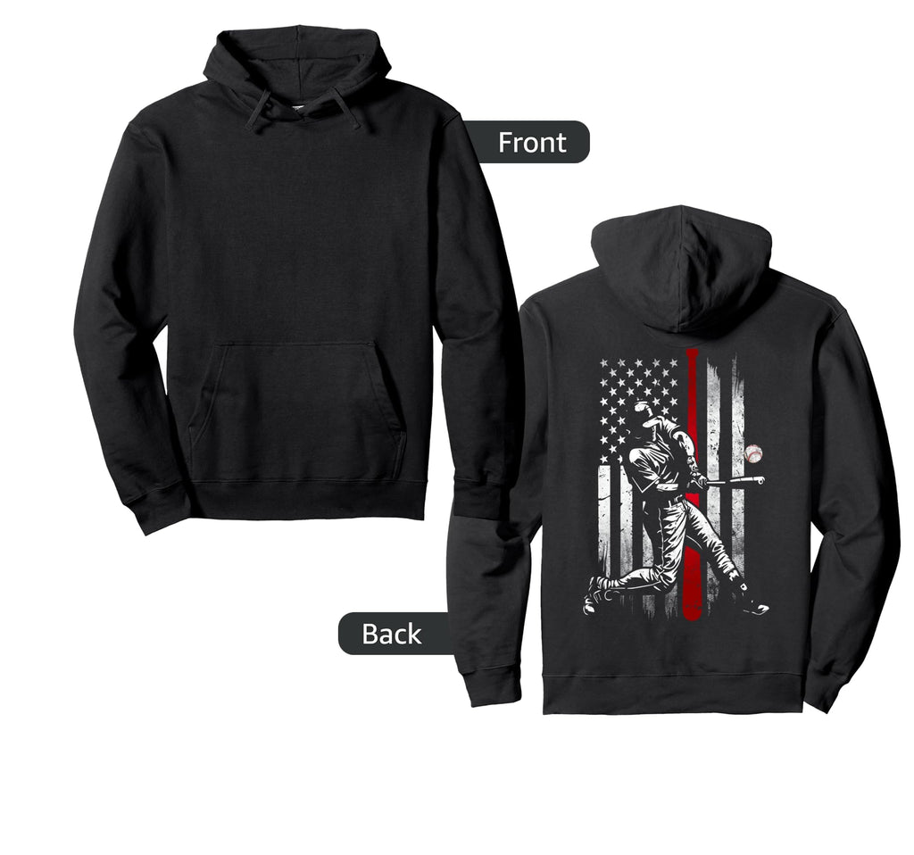 Baseball American Usa Flag Patriotic Hoodie - Custom Art Print Men Women - T-Shirt, Sweatshirt, Hoodie
