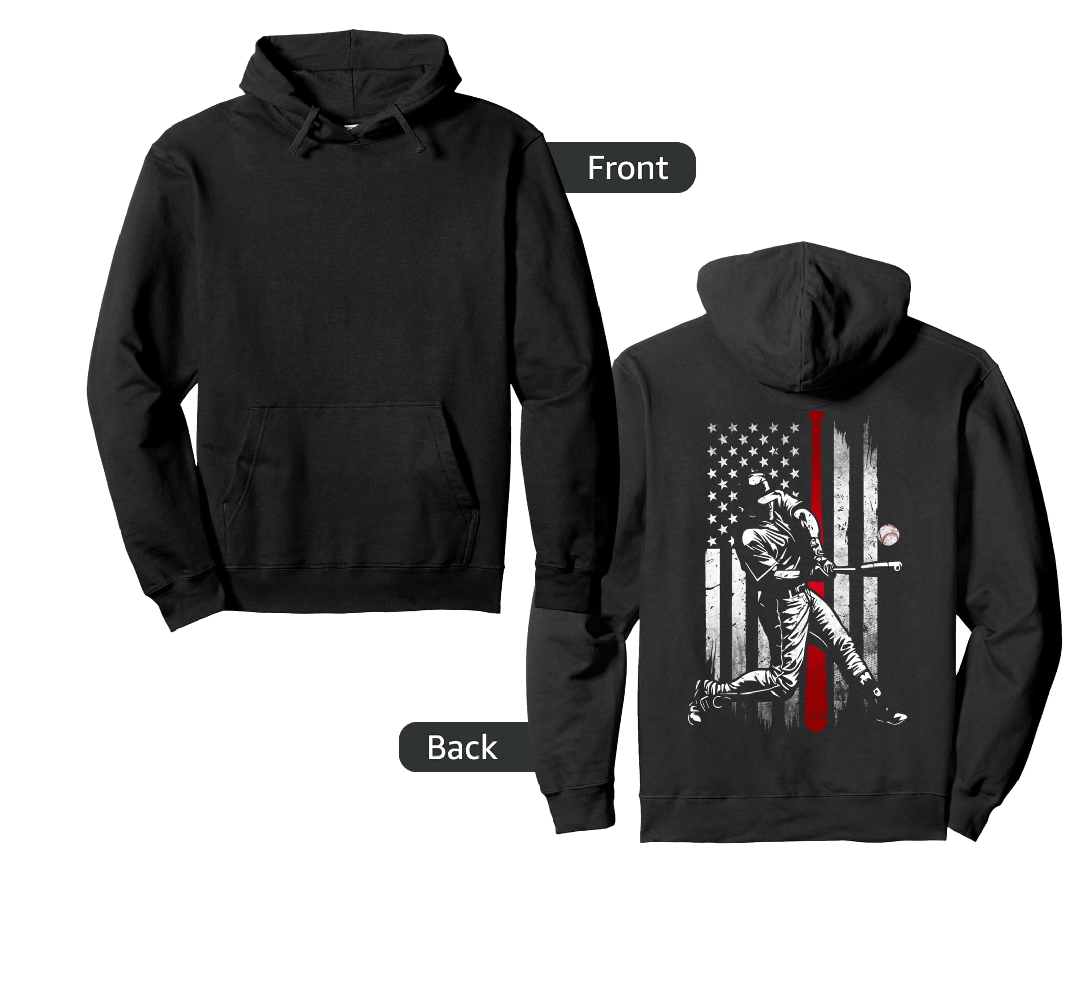 Baseball American Usa Flag Patriotic Hoodie - Custom Art Print Men Women - T-Shirt, Sweatshirt, Hoodie