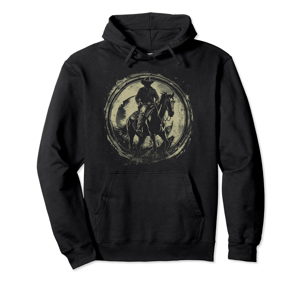 Rustic Cowboy Silhouette Western Hoodie - Fun Novelty Design for Adults - T-Shirt, Sweatshirt, Hoodie