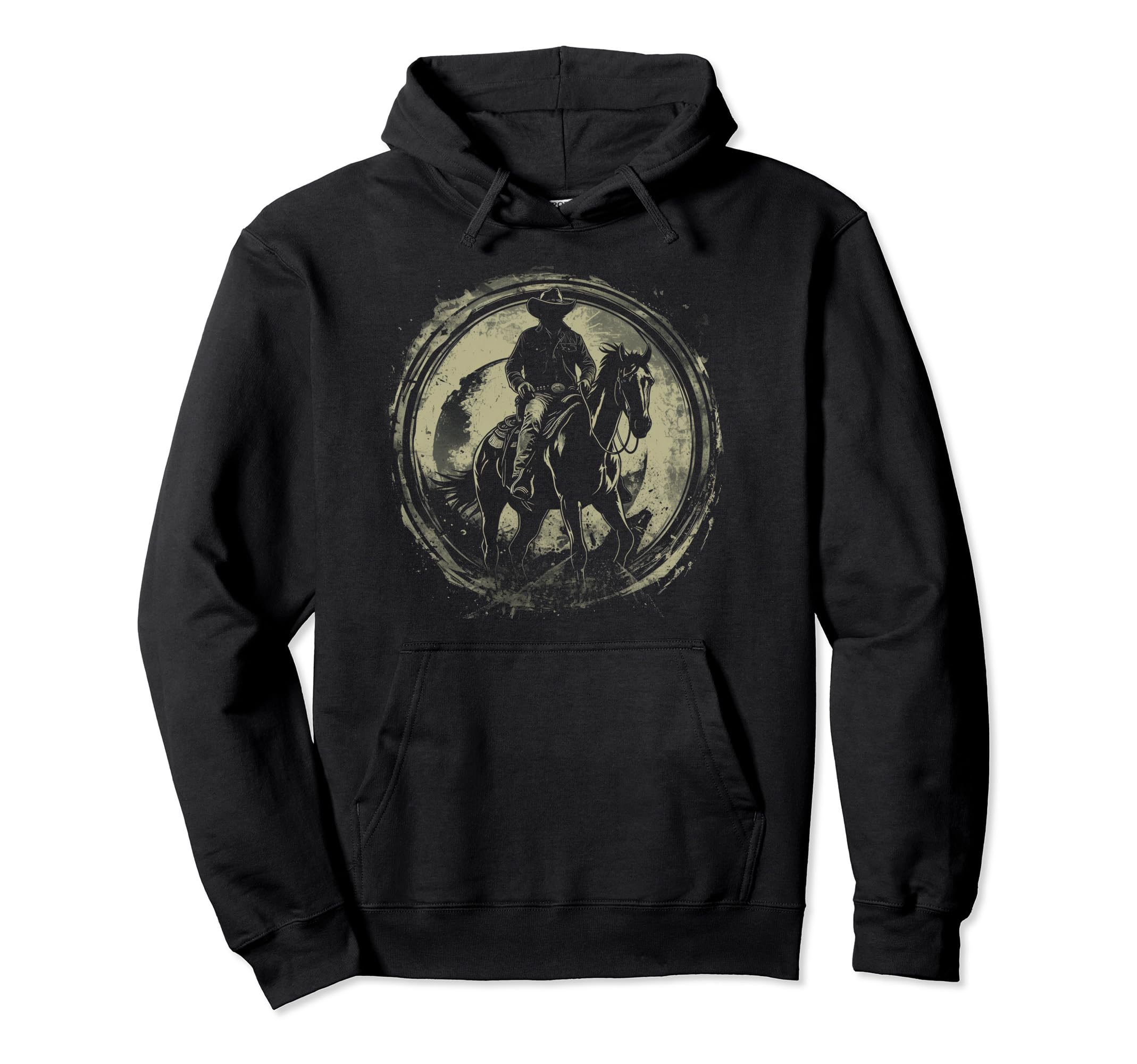 Rustic Cowboy Silhouette Western Hoodie - Fun Novelty Design for Adults - T-Shirt, Sweatshirt, Hoodie