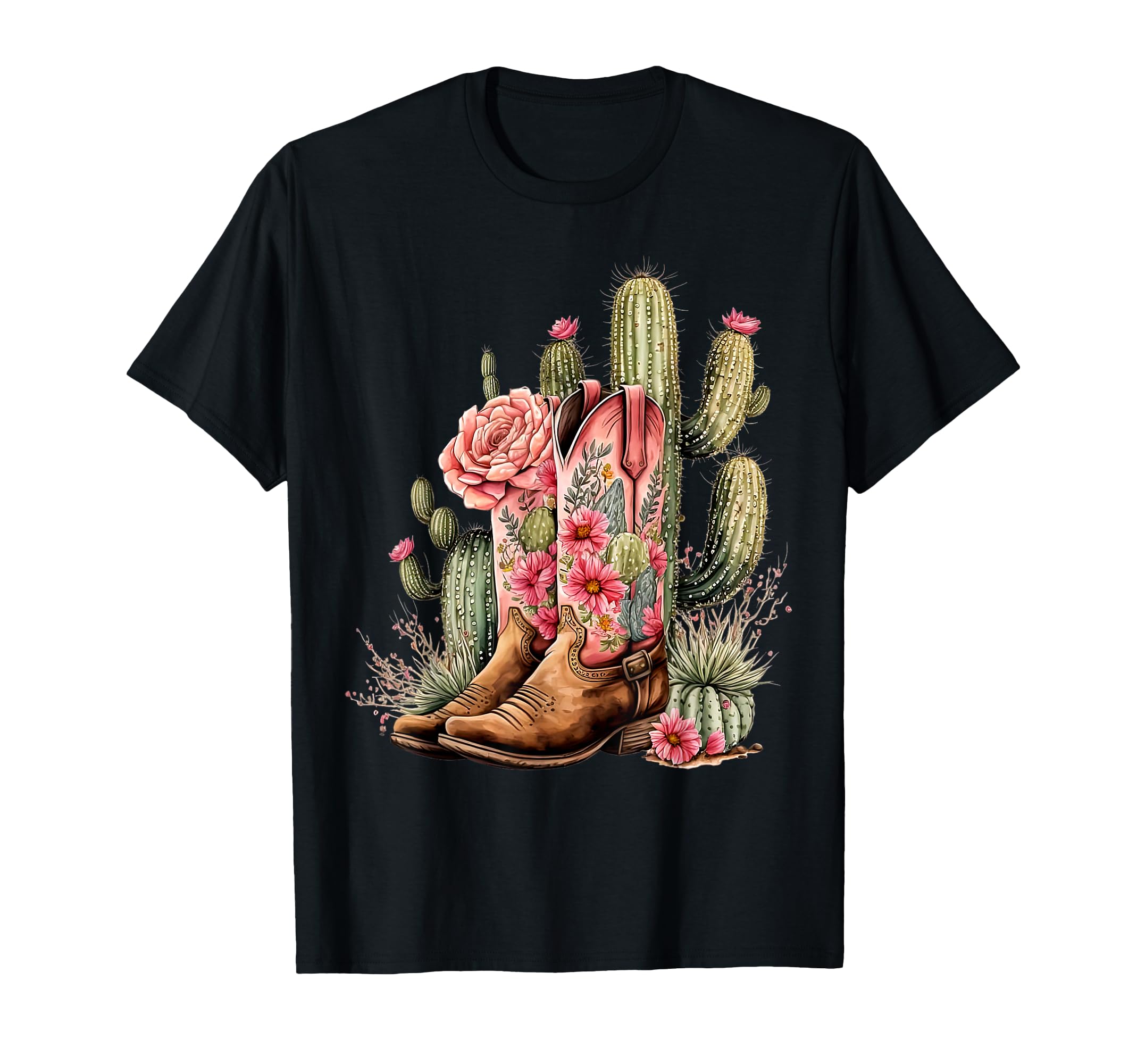 Cowgirl Boots Floral Cactus Western T-Shirt - Streetwear Style Men Women - T-Shirt, Sweatshirt, Hoodie