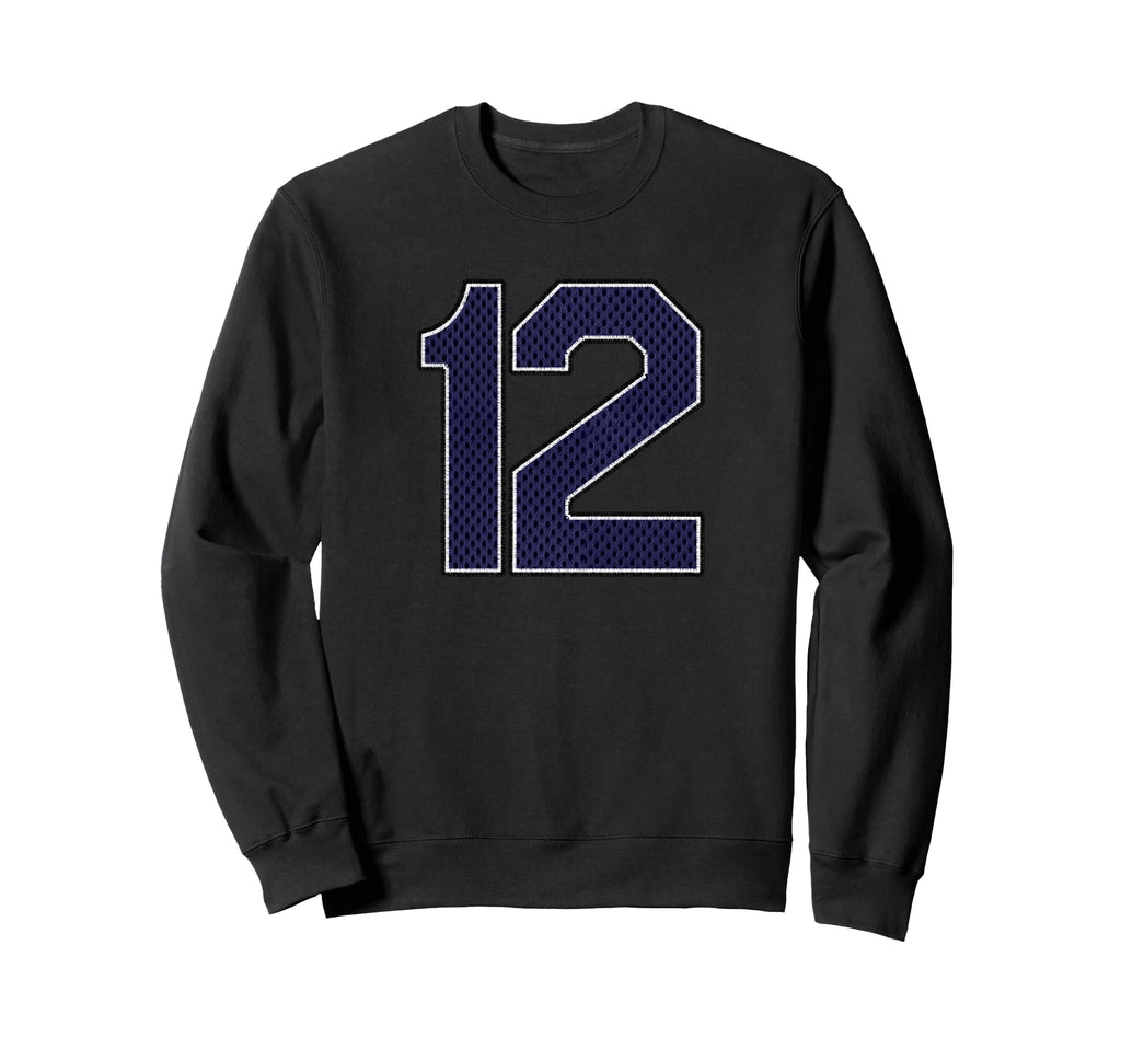 Navy Number 12 Athlete Sports Jersey Sweatshirt - Unique Graphic Unisex - T-Shirt, Sweatshirt, Hoodie