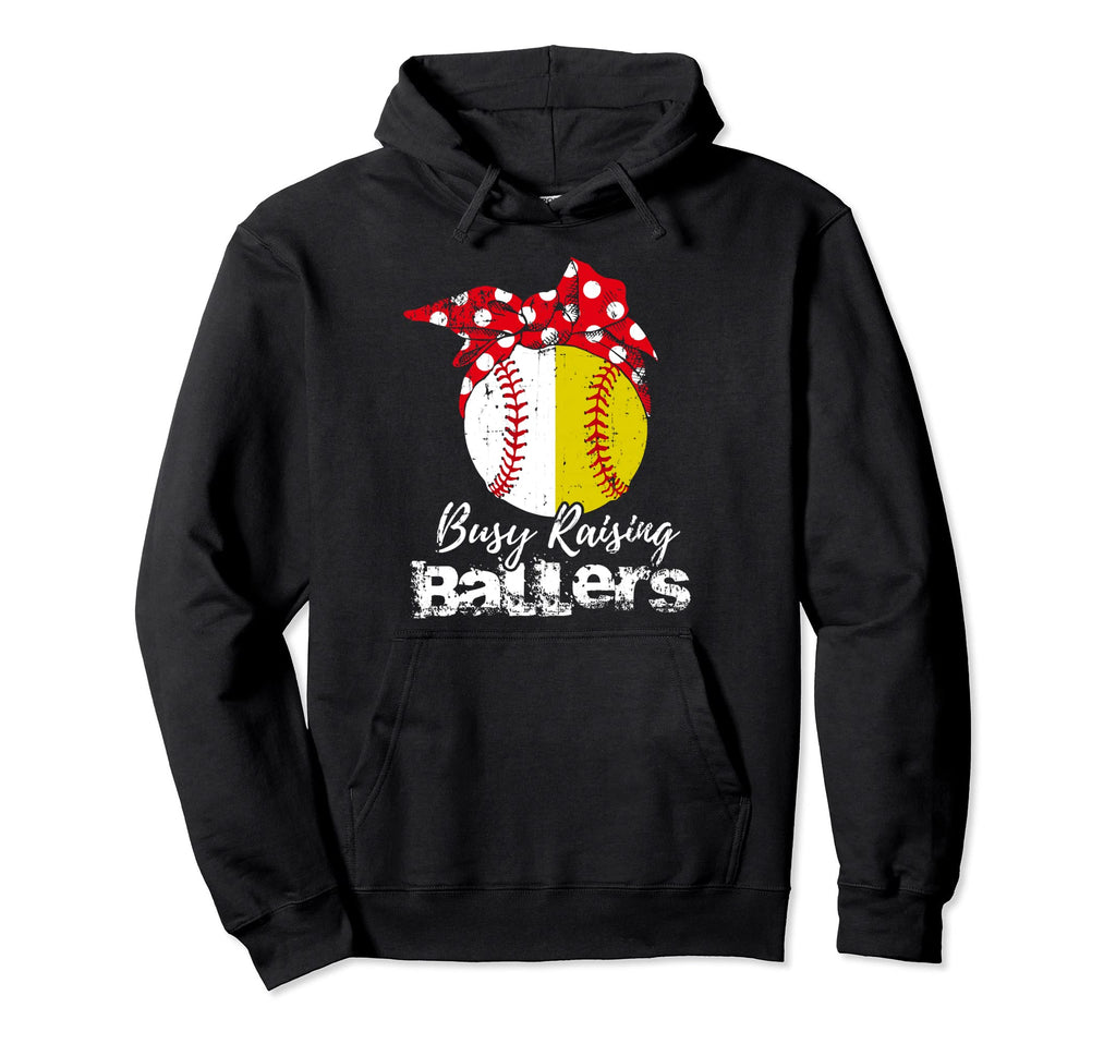 Busy Raising Ballers Softball Baseball Hoodie - Unique Graphic Unisex - T-Shirt, Sweatshirt, Hoodie