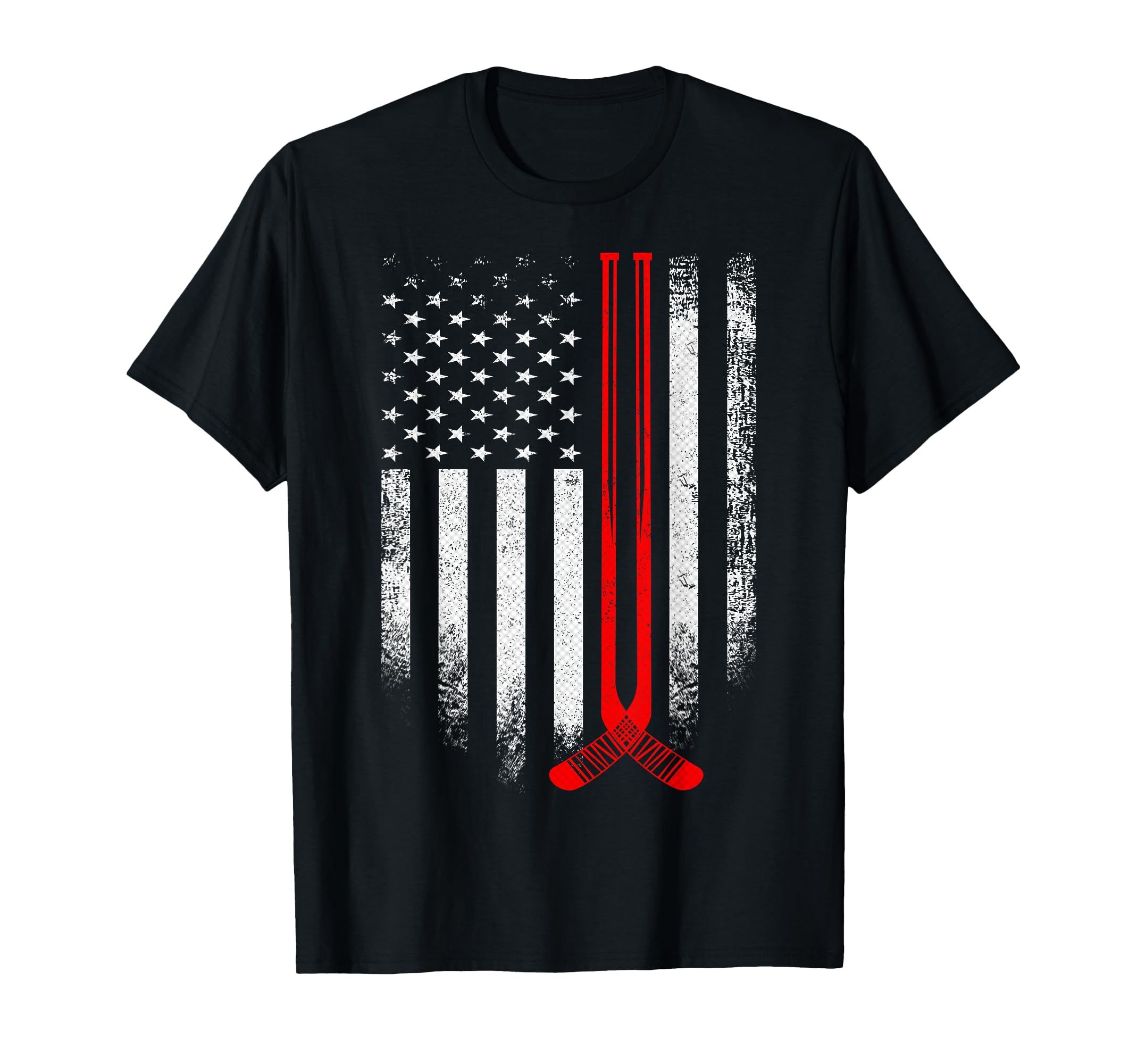 Usa Ice Hockey Sticks Distressed T-Shirt - Minimalist Print for Adults - T-Shirt, Sweatshirt, Hoodie