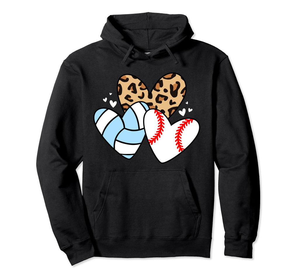 Baseball Volleyball Heart Funny Hoodie - Minimalist Print Men Women - T-Shirt, Sweatshirt, Hoodie