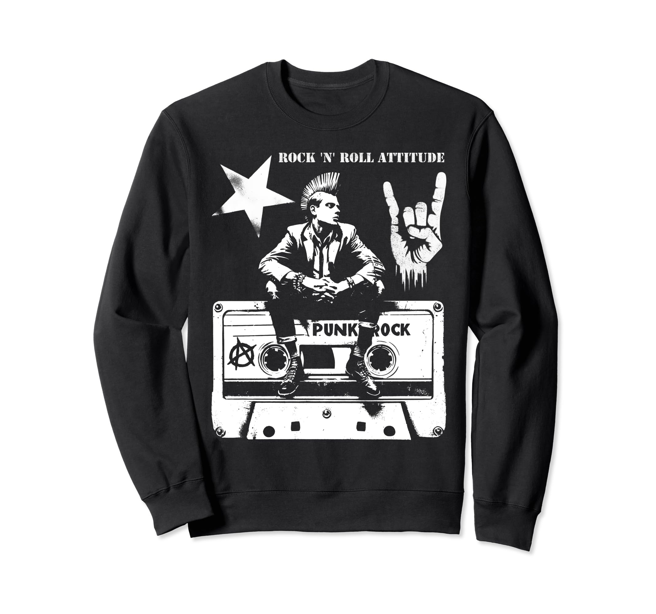 Hand Horns Punk Rock Music Cassette Sweatshirt - Novelty Apparel Men Women - T-Shirt, Sweatshirt, Hoodie