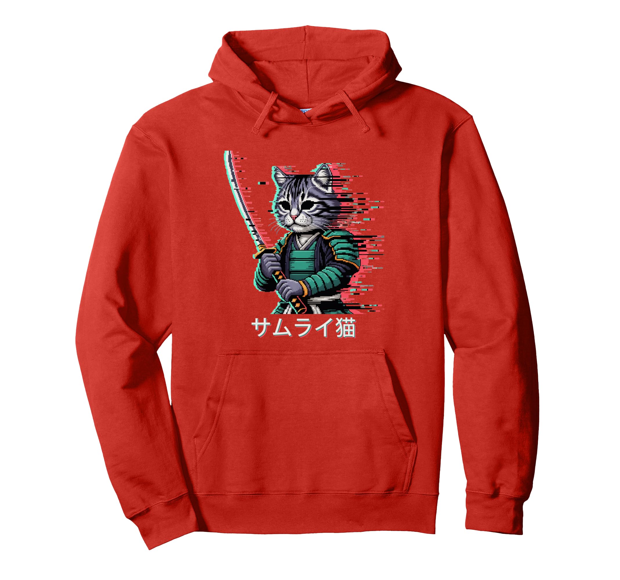 Japanese Vaporwave Samurai Cat Hoodie - Custom Art Print for Adults - T-Shirt, Sweatshirt, Hoodie
