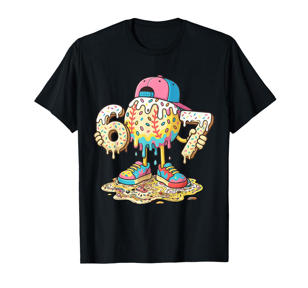 Six Seven 6 7 Baseball Drip Ice Cream Drip T-Shirt - Graphic Print Unisex - T-Shirt, Sweatshirt, Hoodie