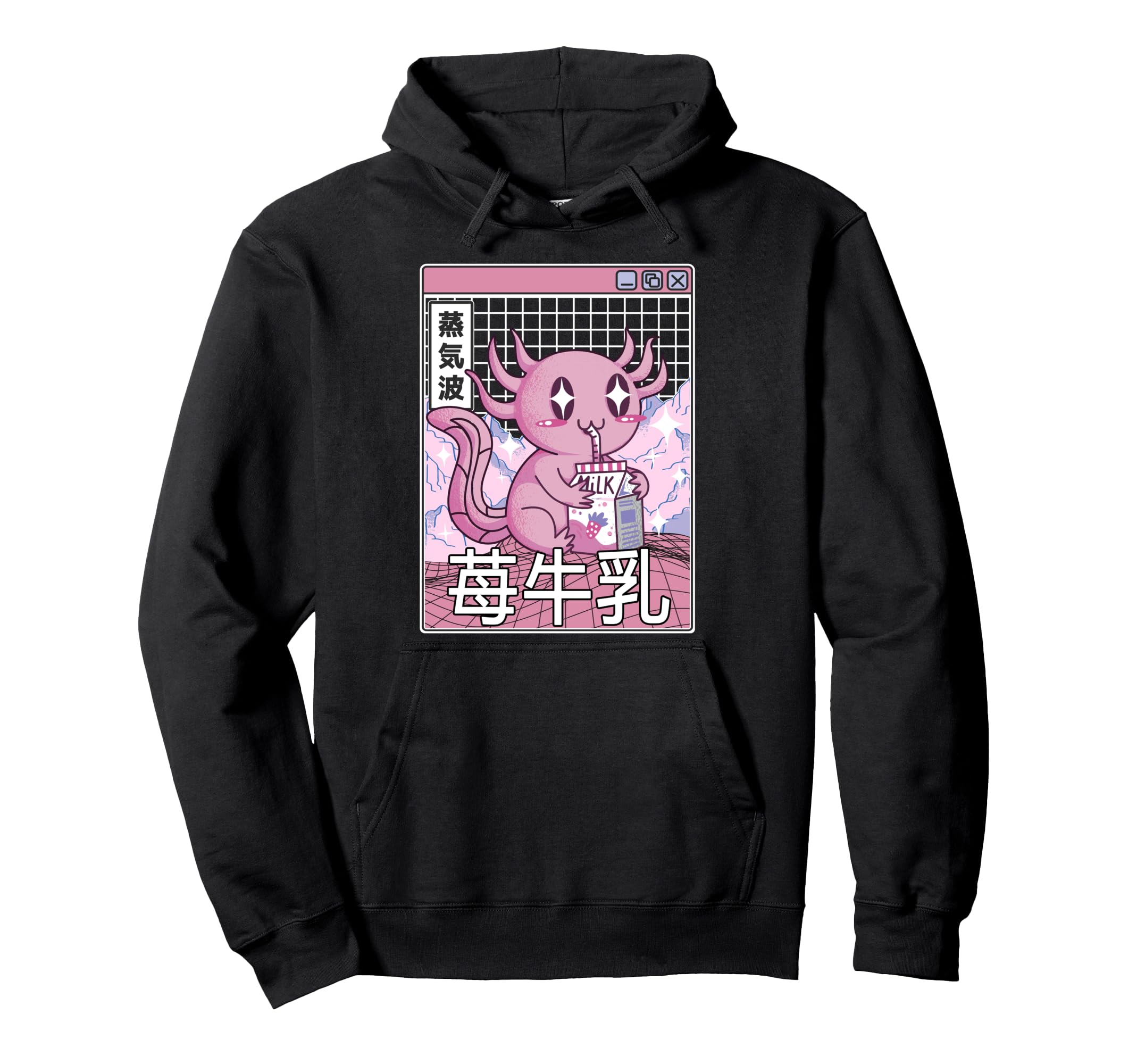 Axolotl Strawberry Milk Kawaii Hoodie - Minimalist Print for Adults - T-Shirt, Sweatshirt, Hoodie