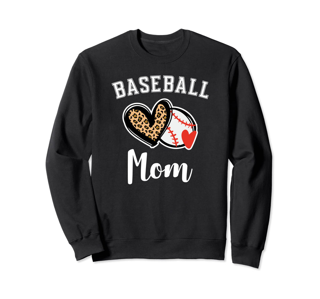 Baseball Mom Leopard Heart Sweatshirt - Casual Everyday Wear Unisex - T-Shirt, Sweatshirt, Hoodie