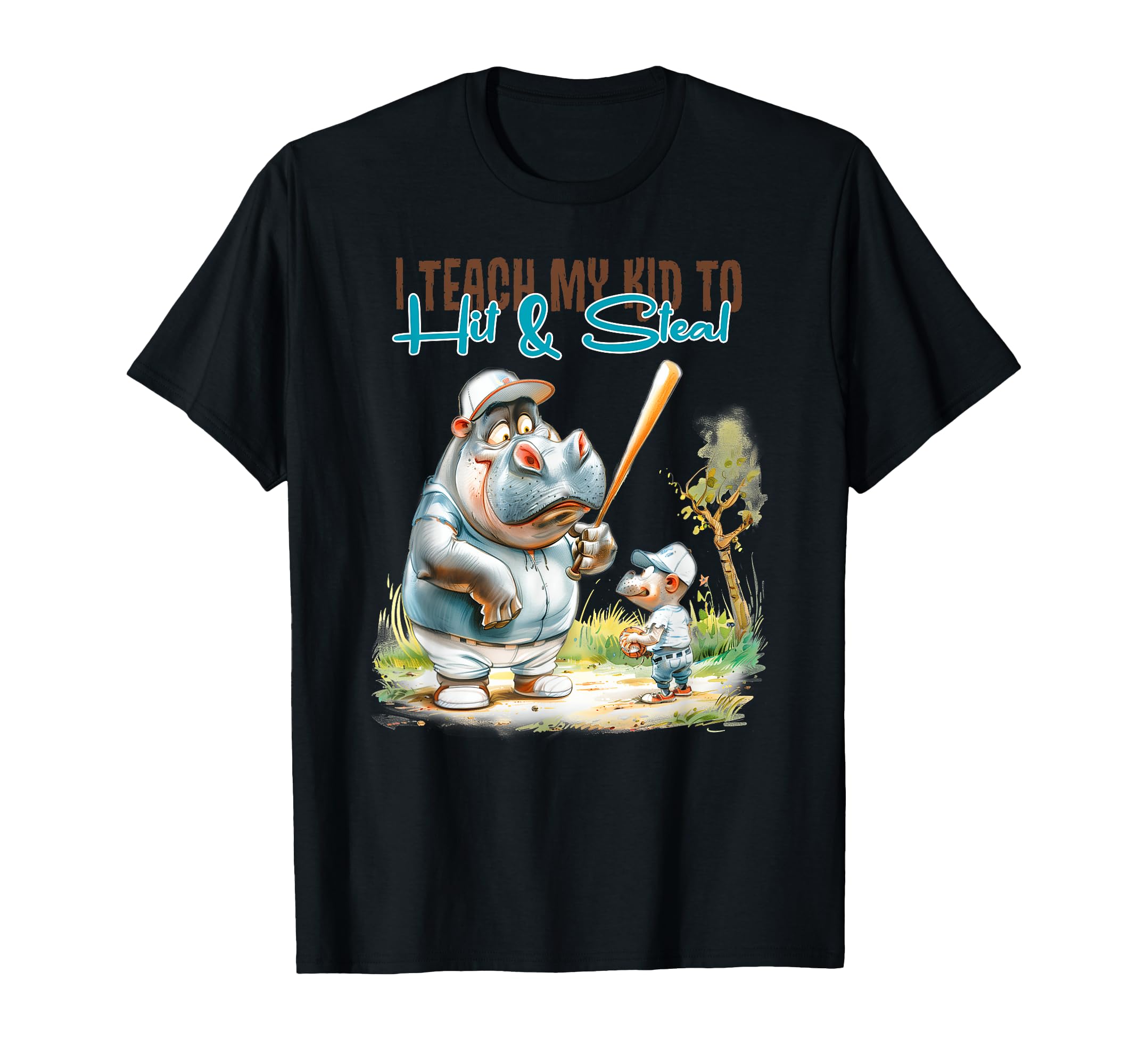 Dad Hippo Plays Baseball His Chidren T-Shirt - Minimalist Print for Adults - T-Shirt, Sweatshirt, Hoodie