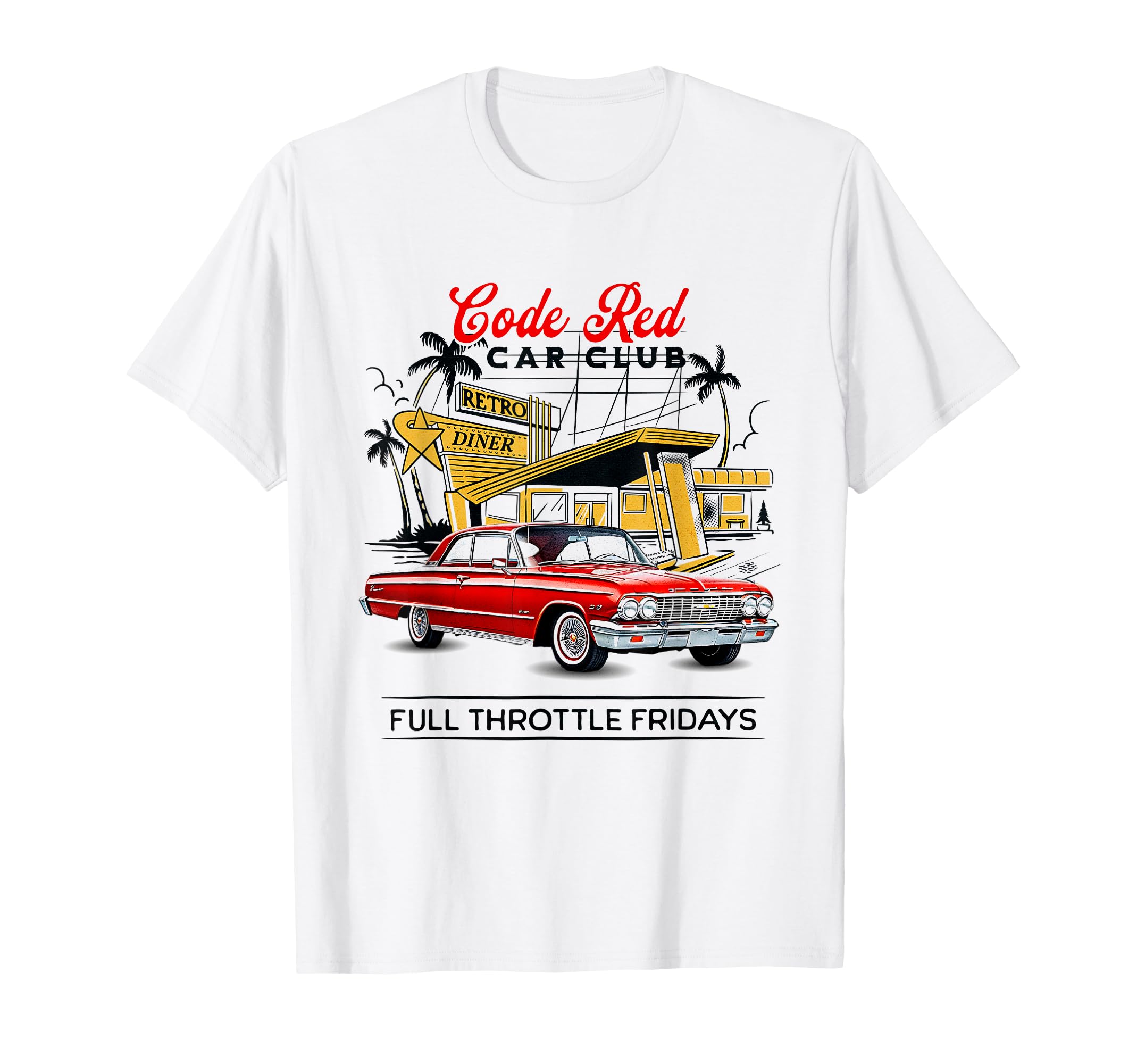 Muscle Red Lowrider Car Club Diner T-Shirt - Novelty Apparel Unisex - T-Shirt, Sweatshirt, Hoodie
