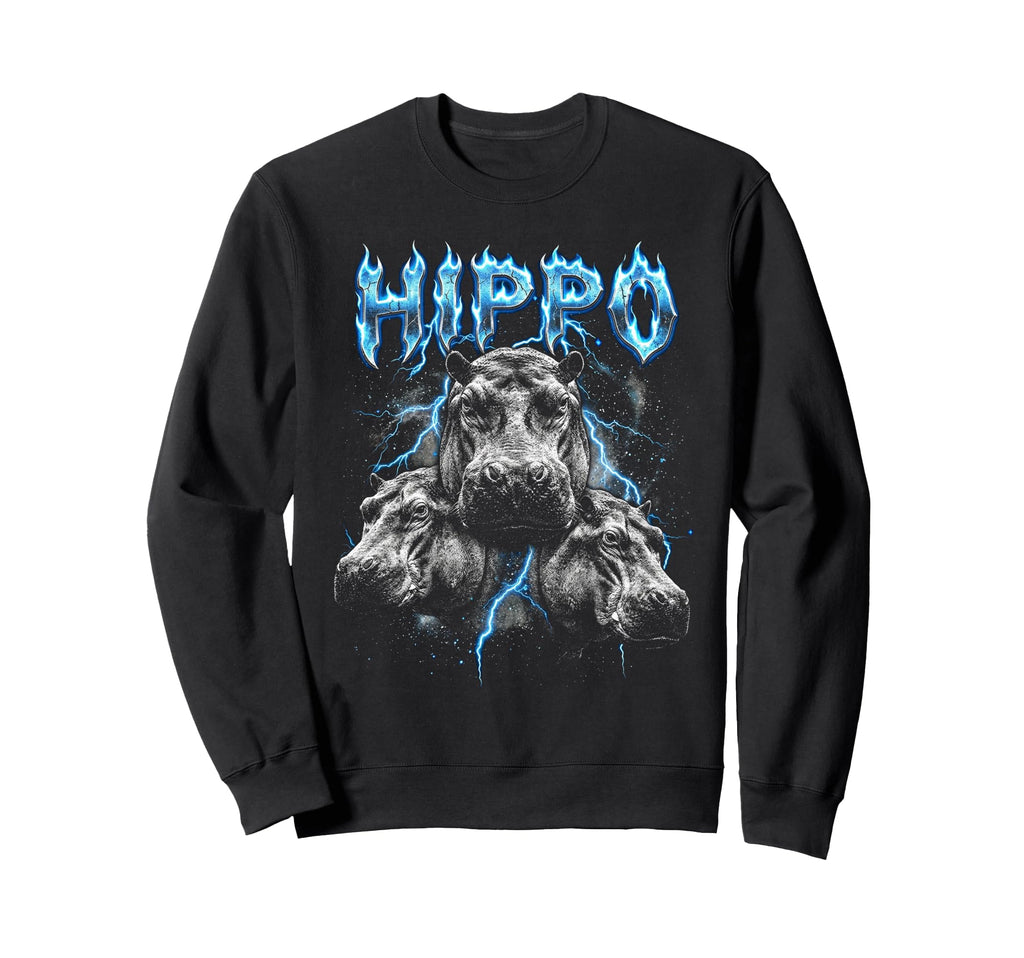 Hippo 90S Heavy Metal Sweatshirt - Fun Novelty Design Men Women - T-Shirt, Sweatshirt, Hoodie