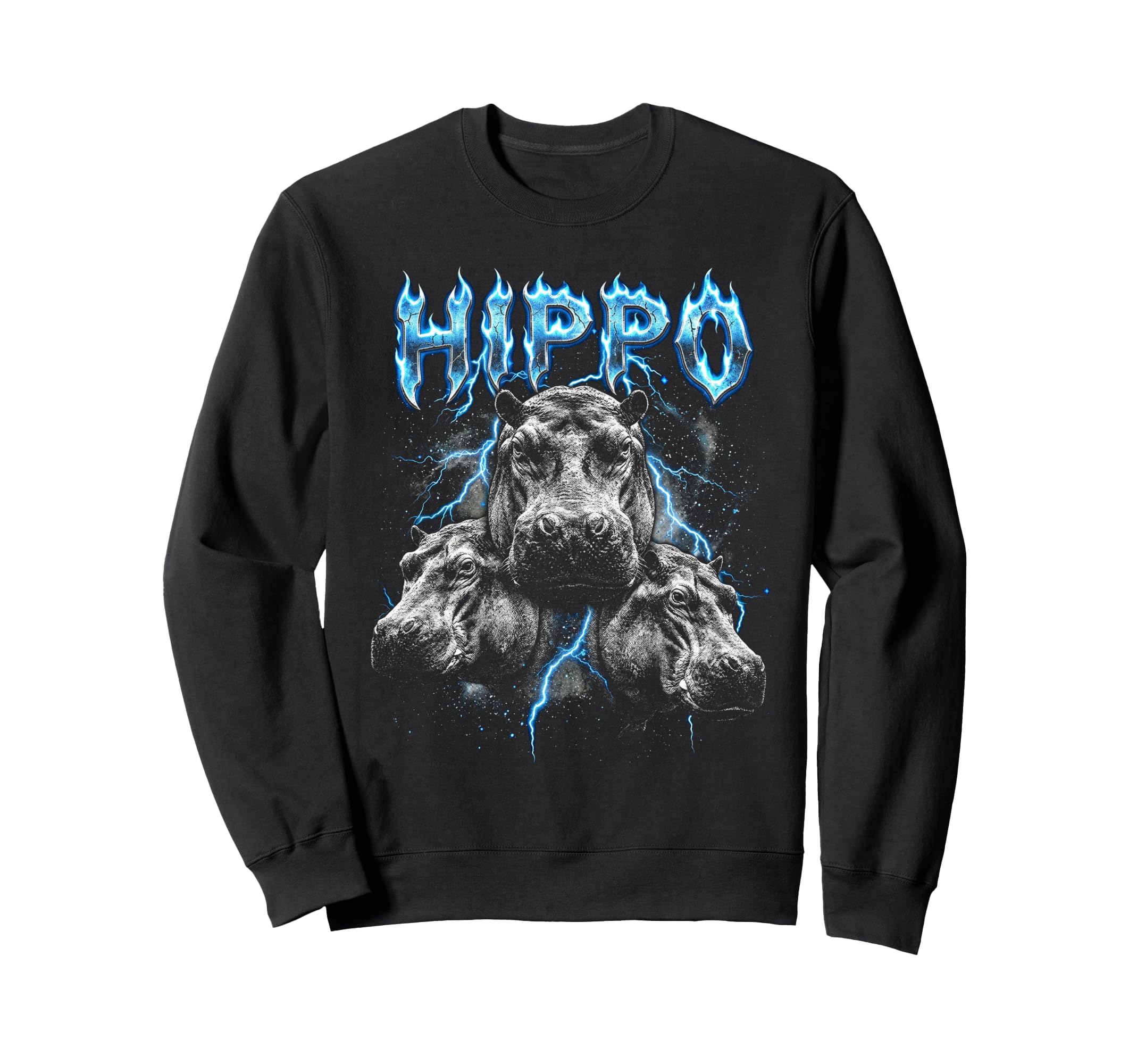 Hippo 90S Heavy Metal Sweatshirt - Fun Novelty Design Men Women - T-Shirt, Sweatshirt, Hoodie