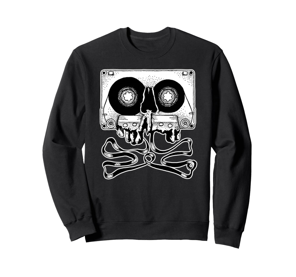 Cassette Tape Skull Blackwork Sweatshirt - Unique Graphic Unisex - T-Shirt, Sweatshirt, Hoodie