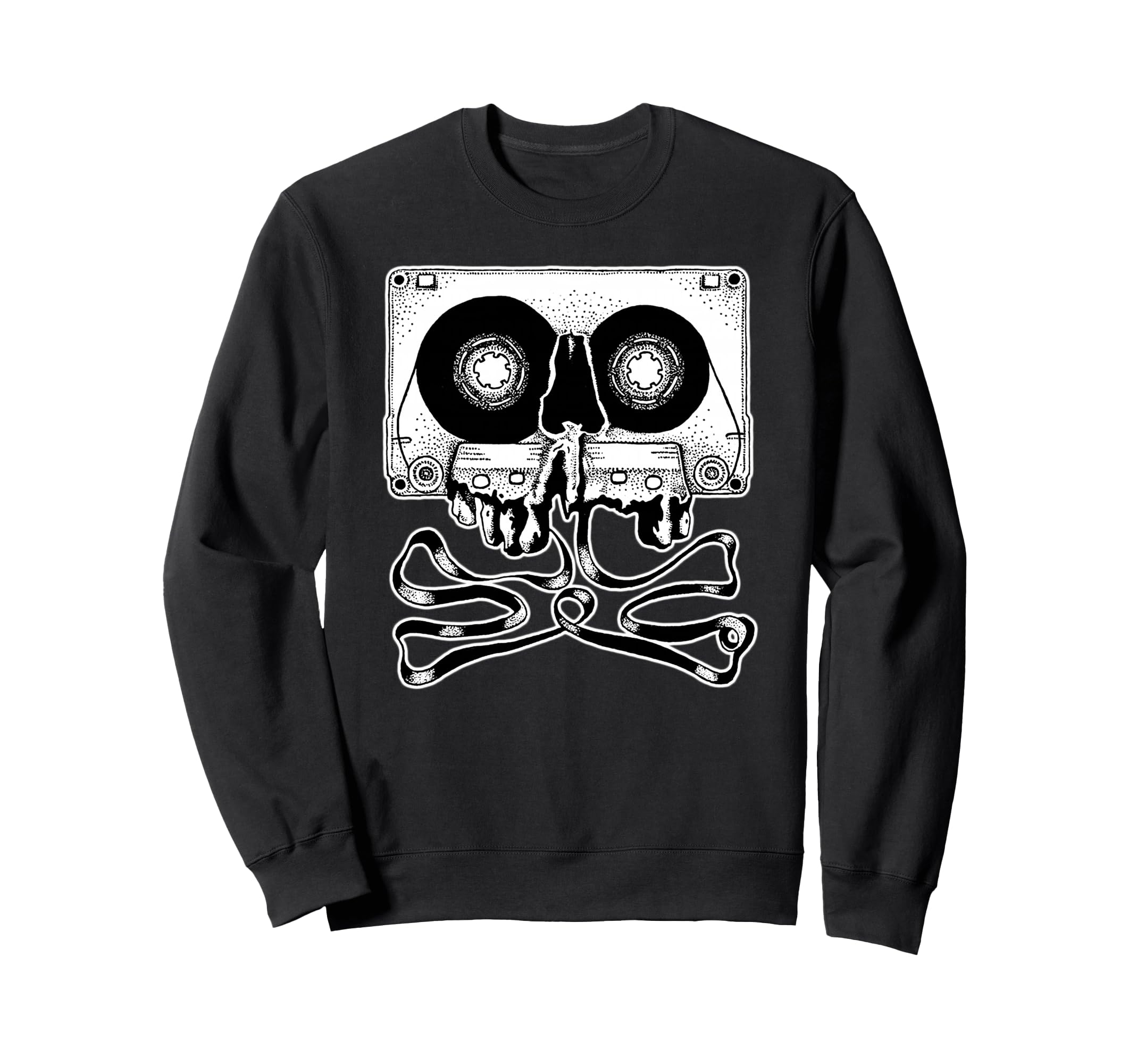 Cassette Tape Skull Blackwork Sweatshirt - Unique Graphic Unisex - T-Shirt, Sweatshirt, Hoodie