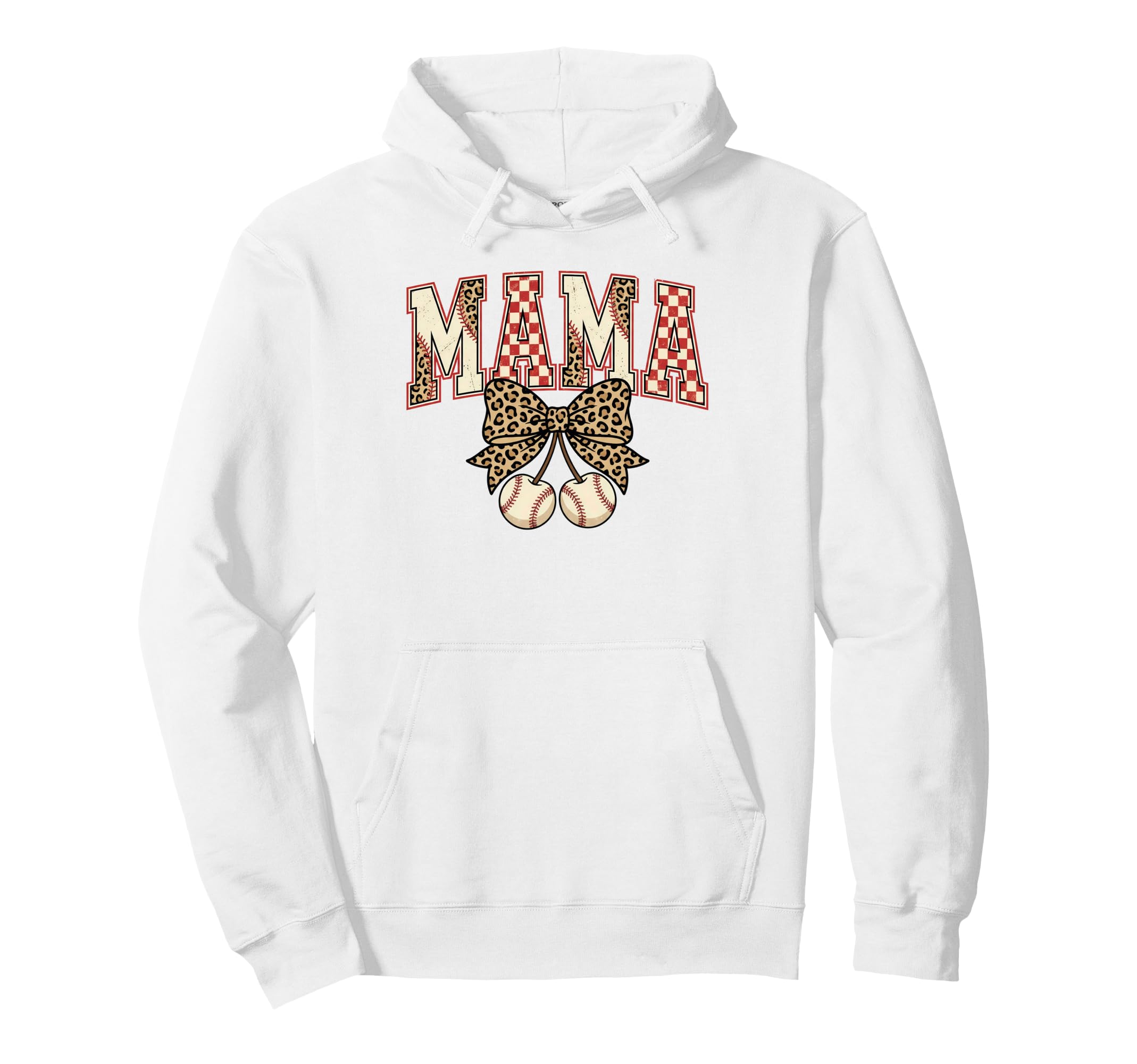 Baseball Mom Leopard Bow Checkered Hoodie - Fun Novelty Design Men Women - T-Shirt, Sweatshirt, Hoodie